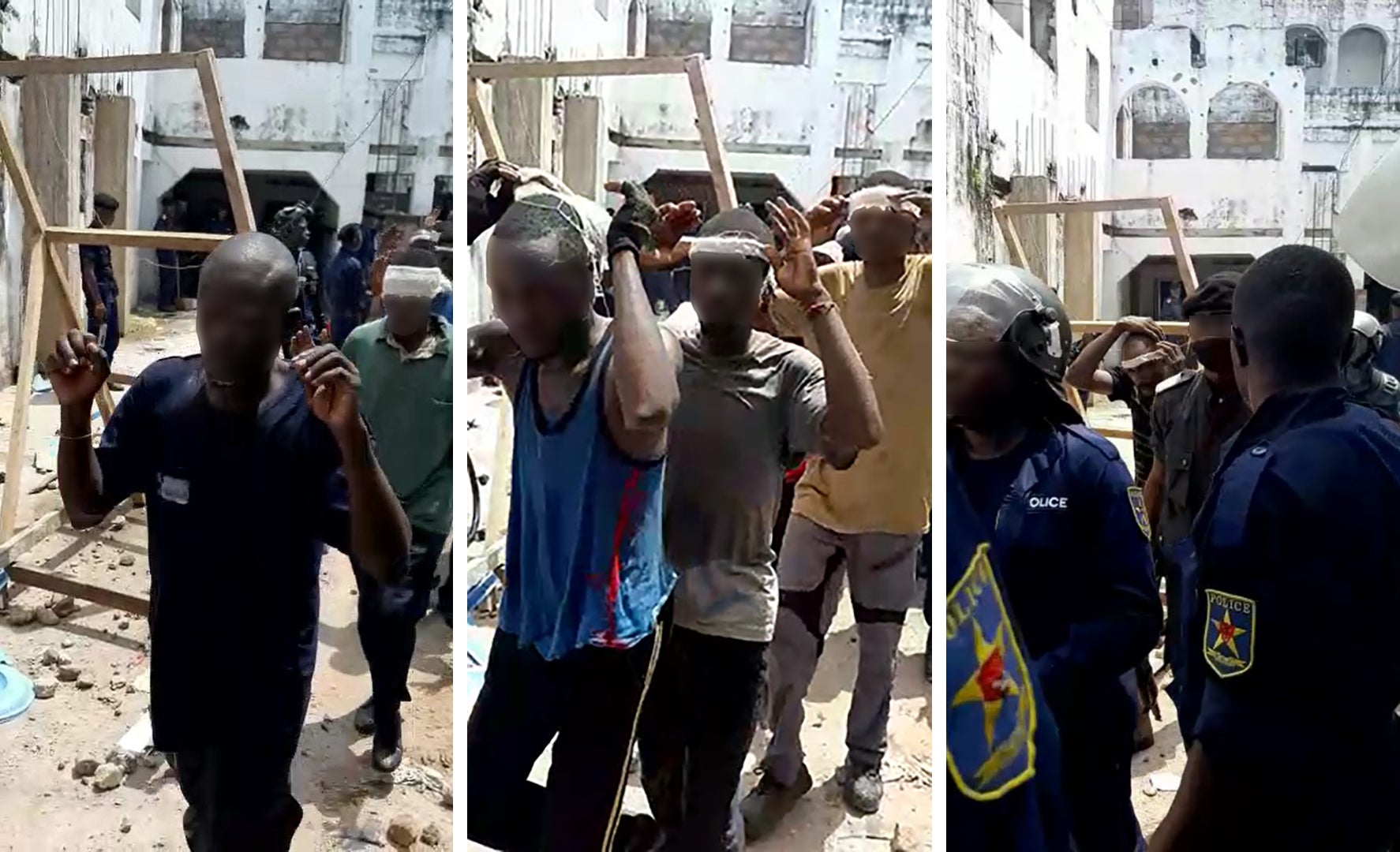 Des membres du BDK quittent la résidence de Ne Muanda Nsemi à Kinshasa avant d’être placés en garde à vue, le 24 avril 2020.