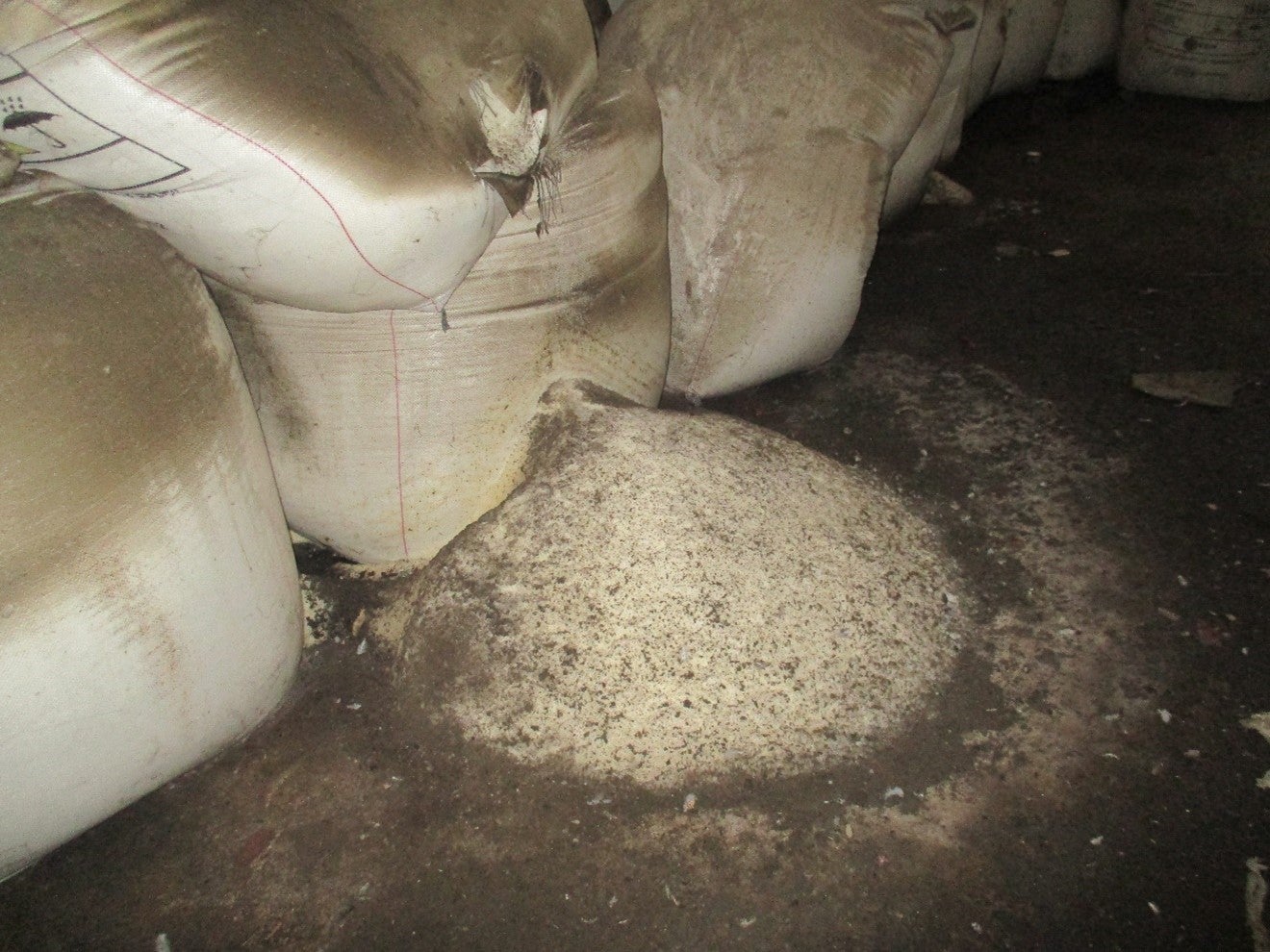 A ripped bag of ammonium nitrate