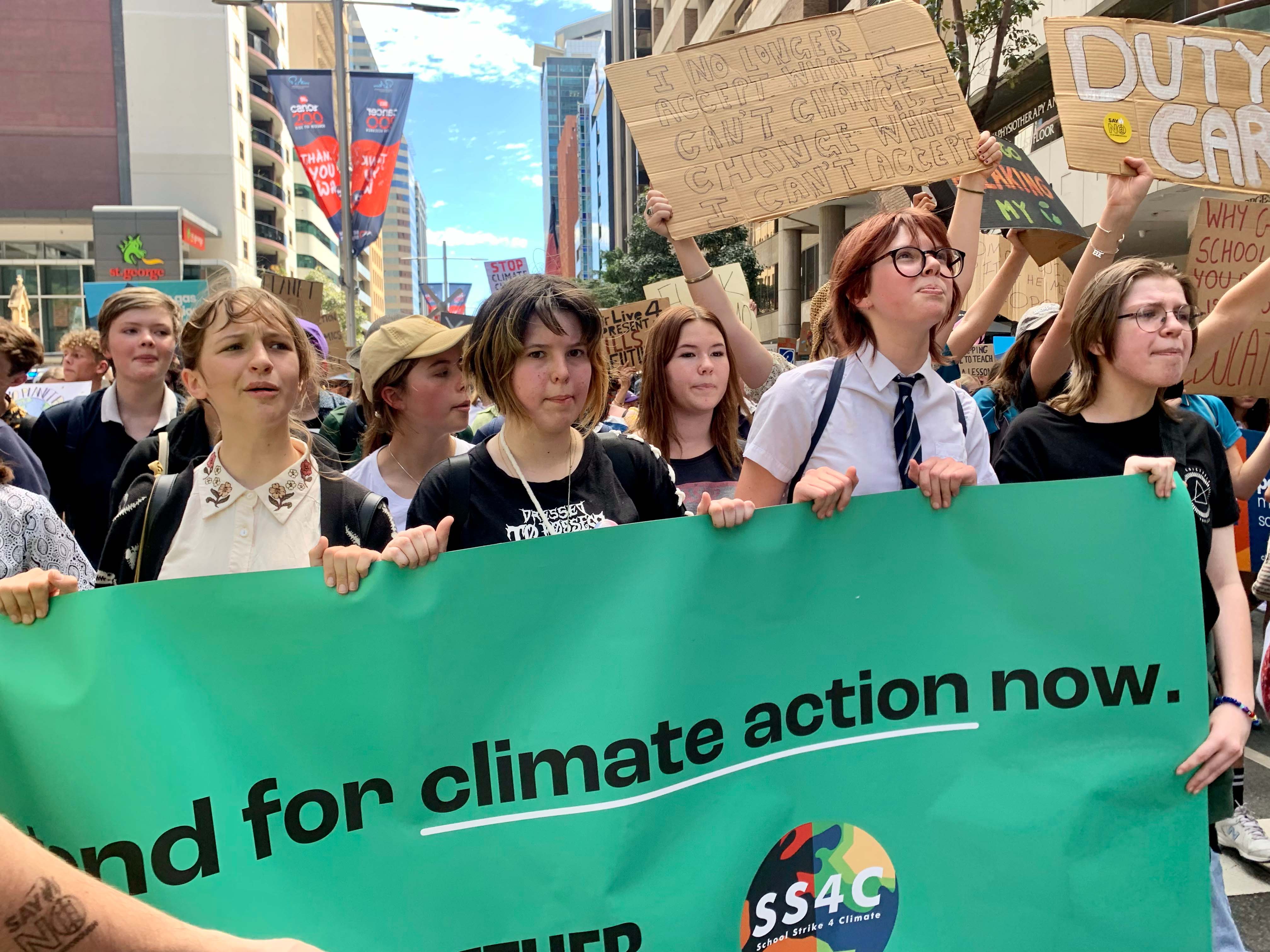 Students call for urgent climate action during the school strike for climate in Perth, Australia.