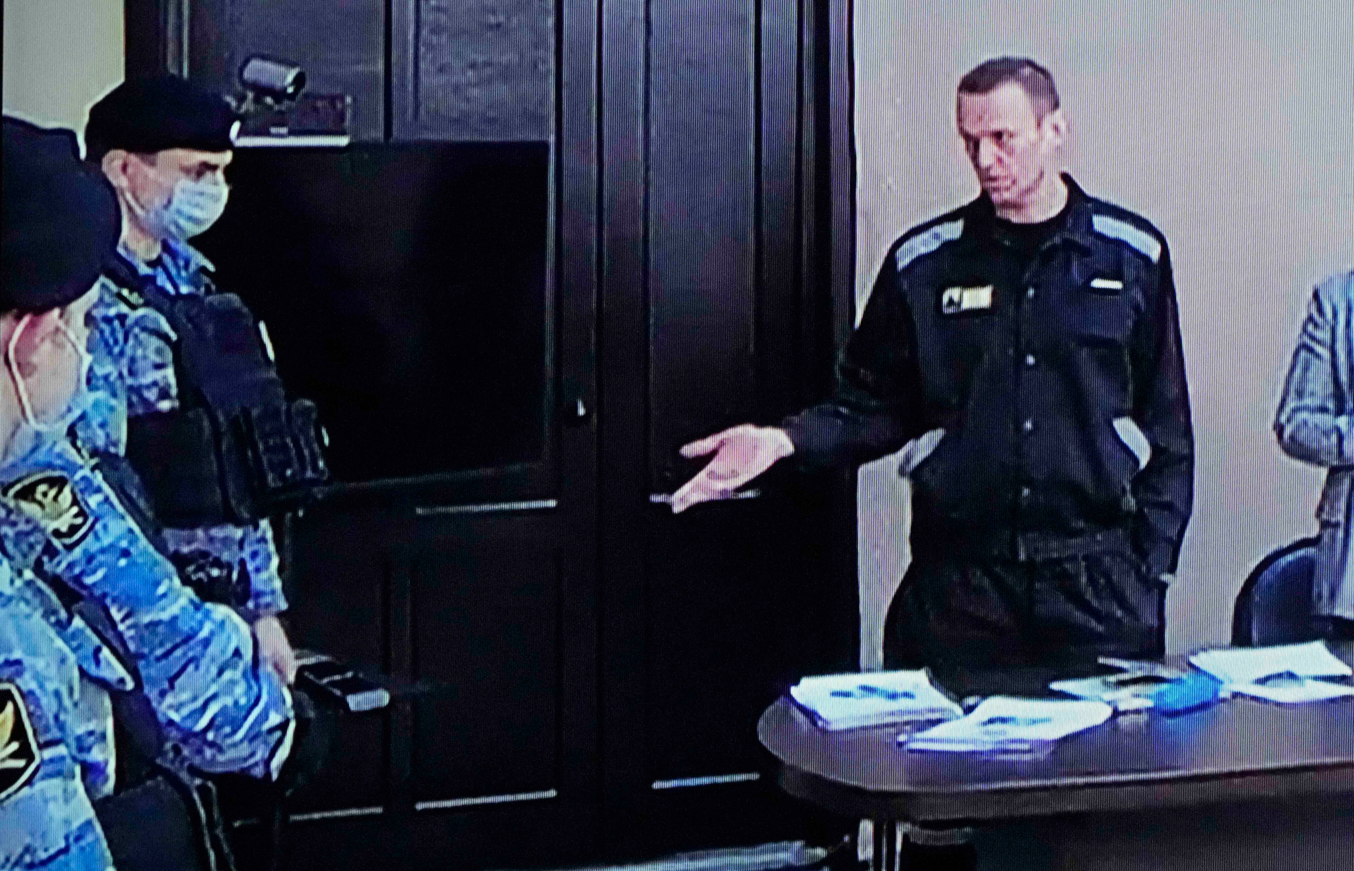 Alexei Navalny, a jailed opposition leader, during a court session in Pokrov, Vladimir region, Russia, March 22, 2022.