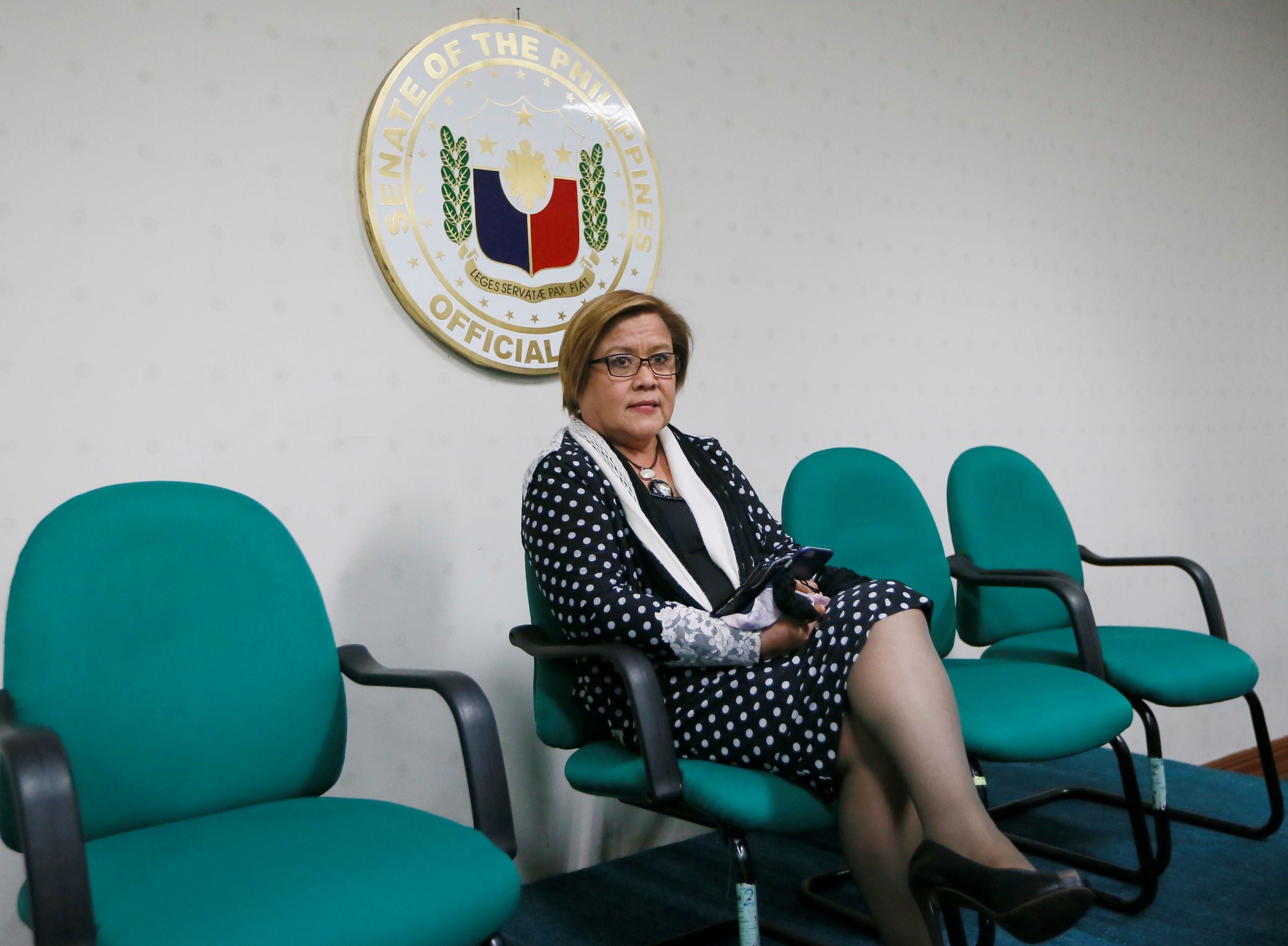 Senator Leila de Lima prepares to address the media after a warrant for her arrest was issued by a regional trial court in Pasay city, Philippines, February 23, 2017.