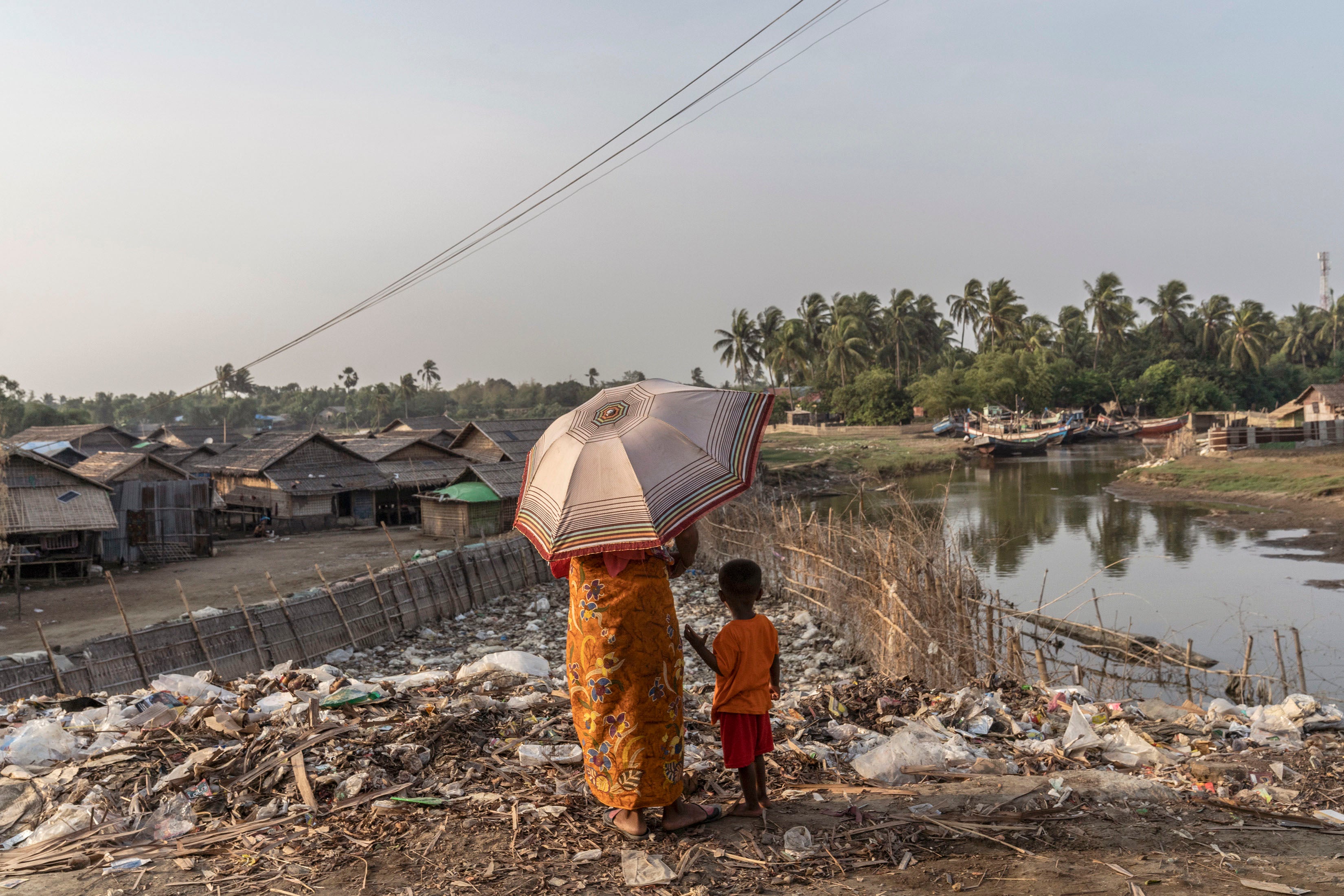 Garbage piled up at a camp