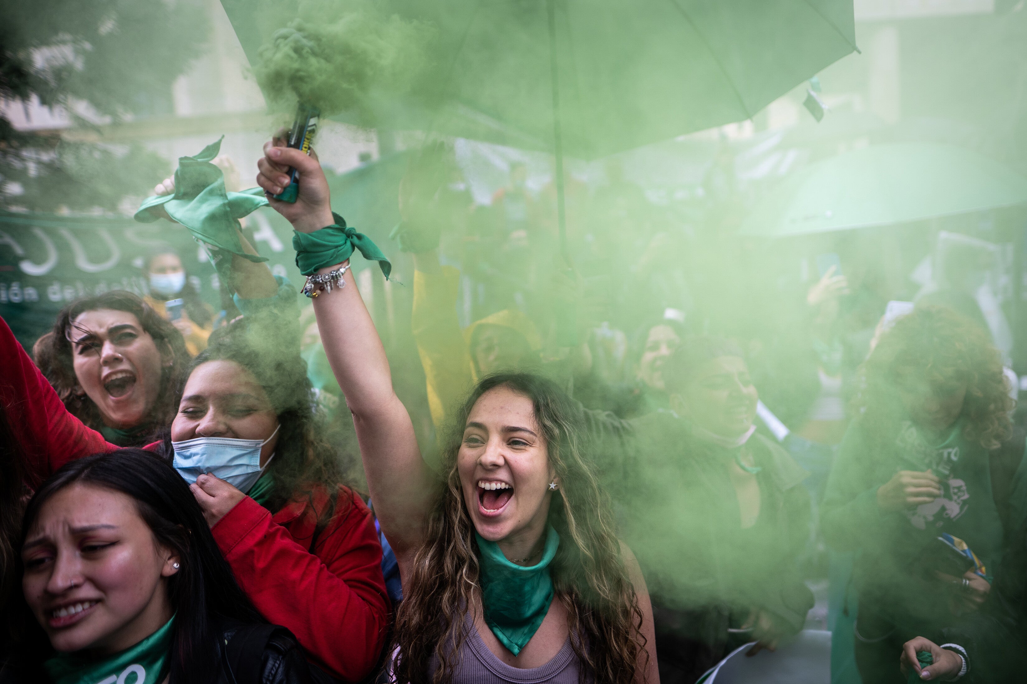 Abortion-rights supporters in Bogotá celebrate 