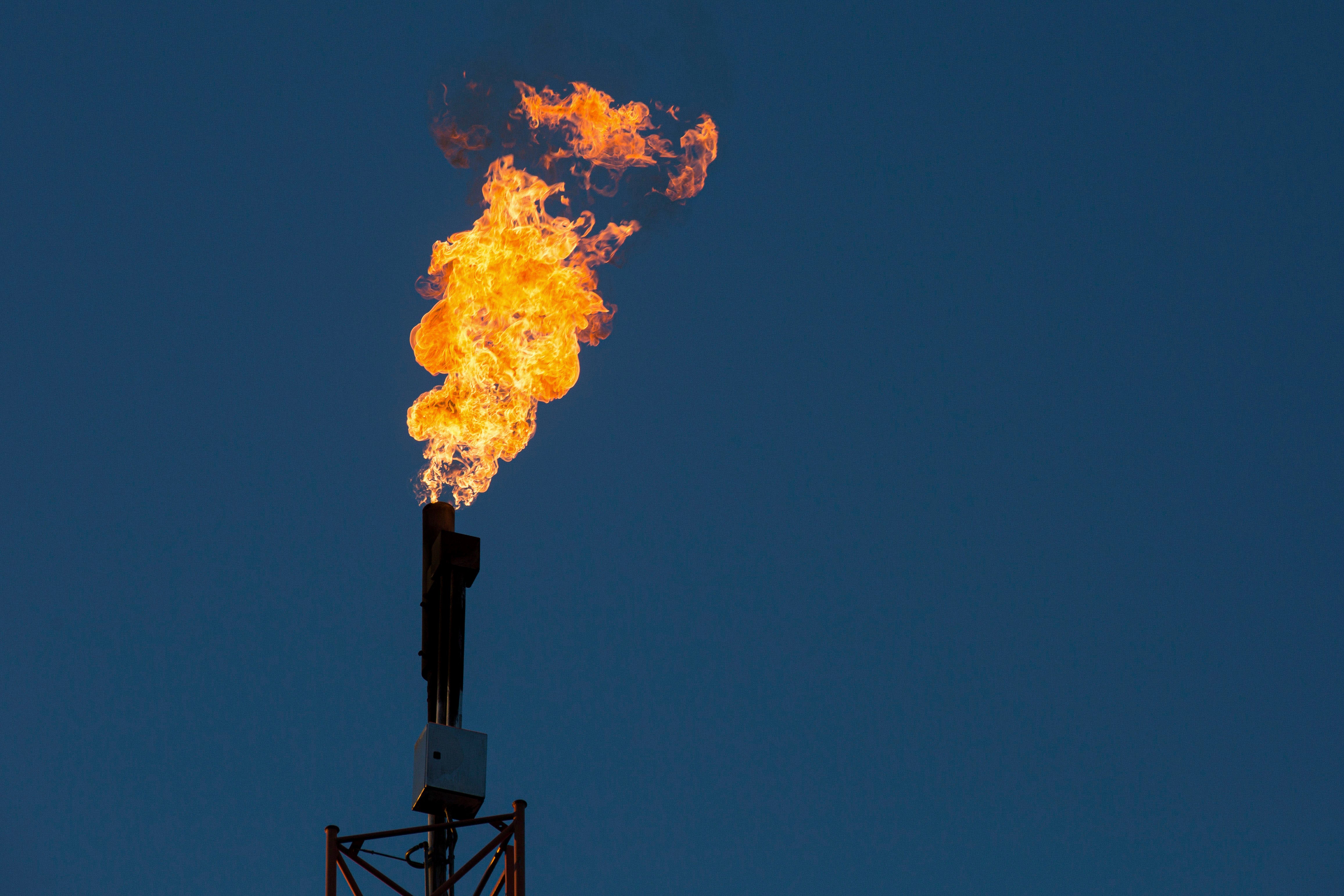 A burning flare seen at an oil extraction area located in Lakie, Lubusz Voivodeship.