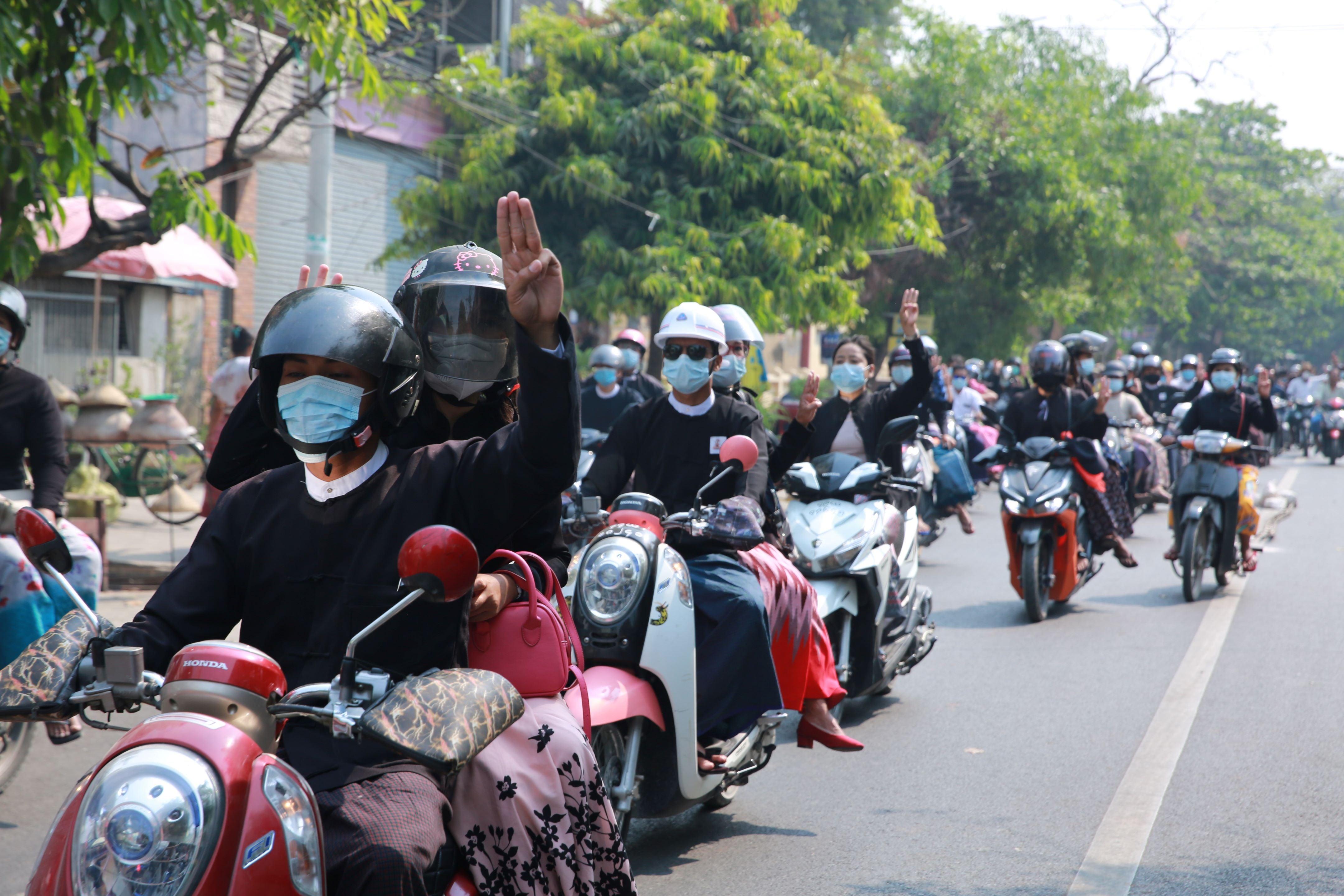 Lawyers in Myanmar protesting the military coup in Mandalay, February 15, 2021.