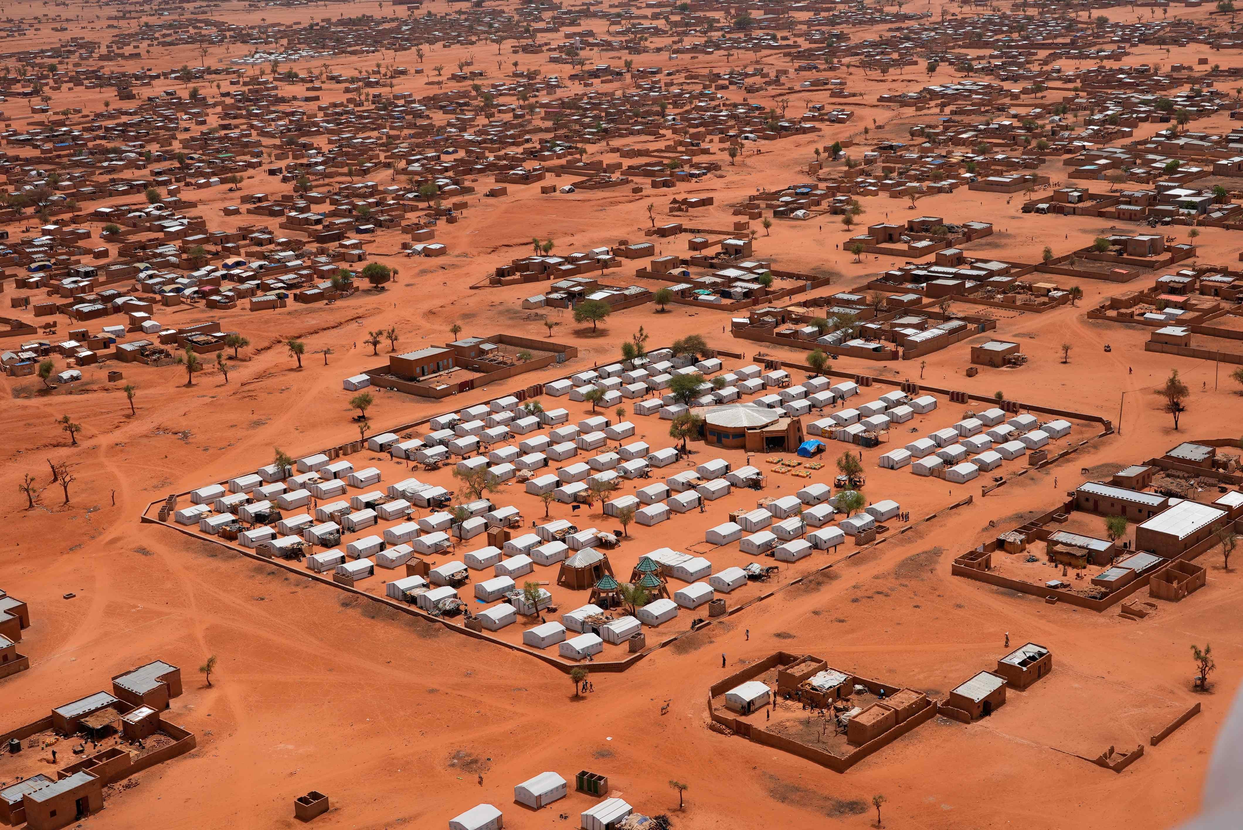An aerial view shows a camp for internally displaced people in Djibo, Burkina Faso, May 26, 2022.