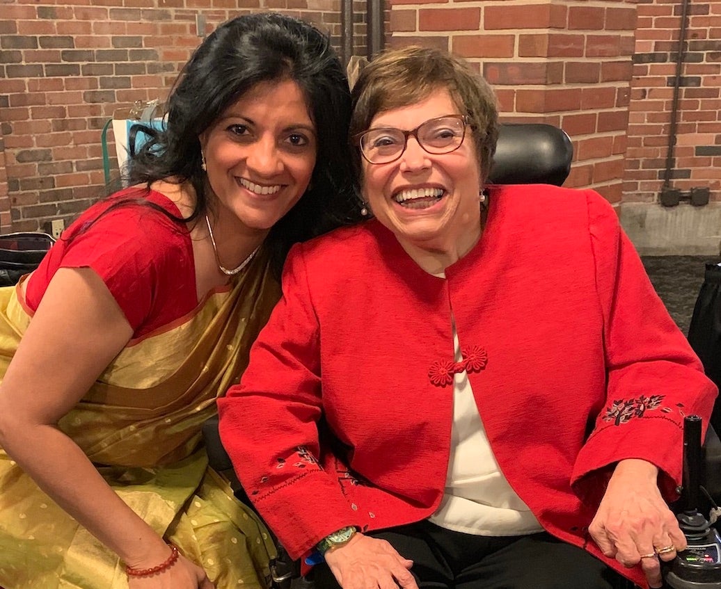 Judy Heumann (right) and Shantha Rau Barriga at a gala in Chicago on June 10, 2019, during which Human Rights Watch was awarded the Lead On! Award by Access Living.