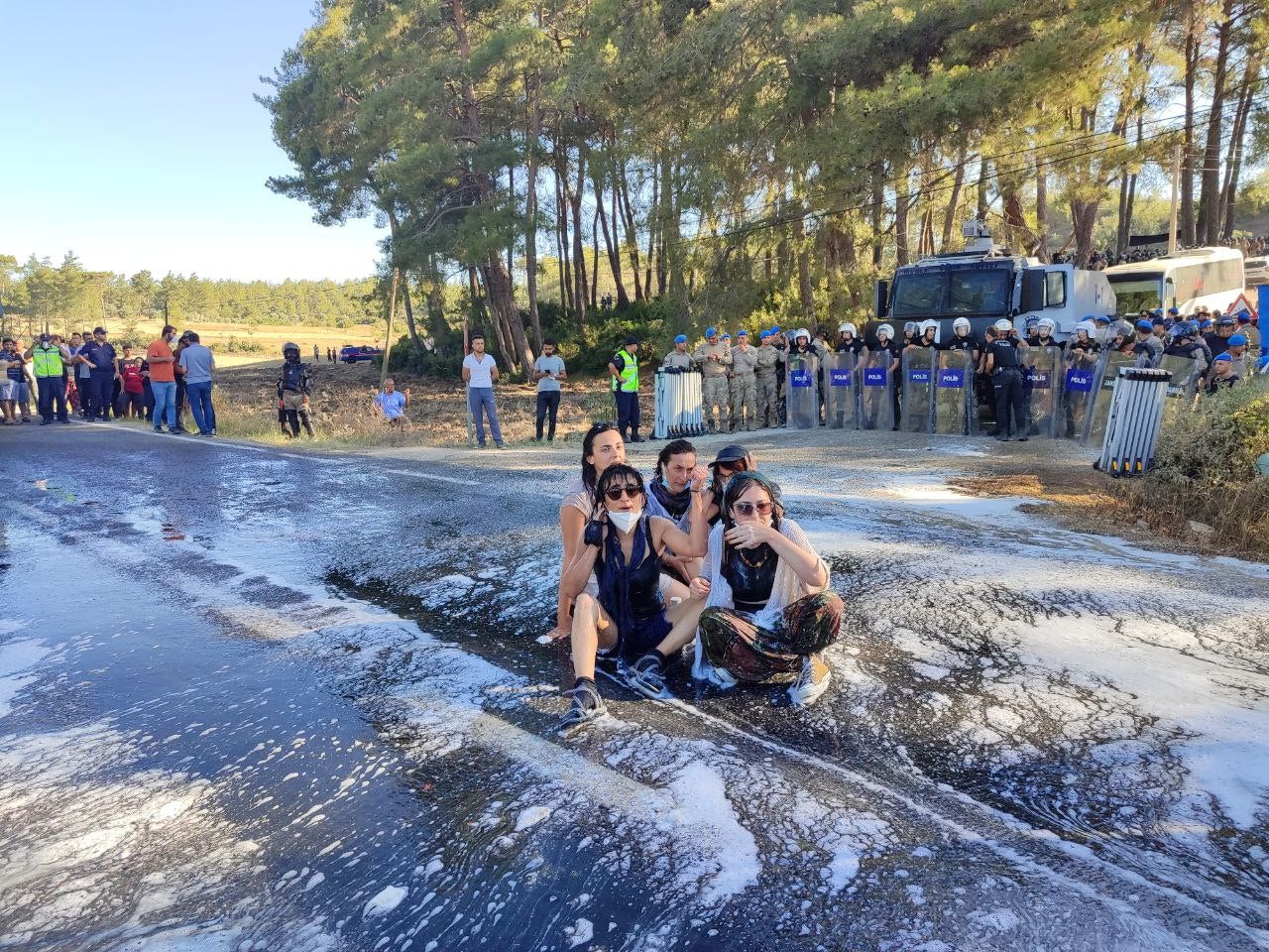 Police used water cannon and teargas against local people and environmental activists who protested against the destruction of the Akbelen forest in Turkey’s western province of Muğla, July 29, 2023.