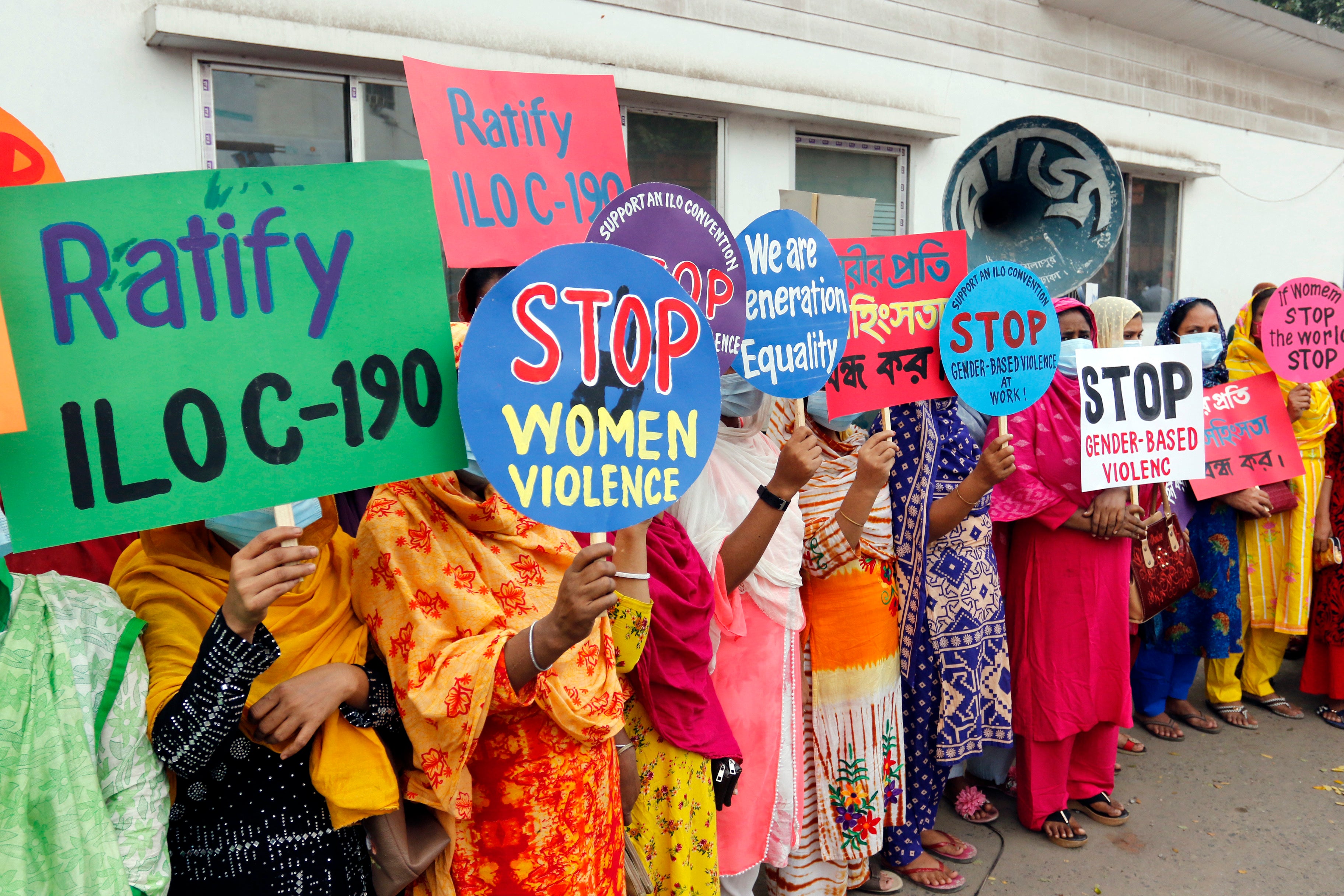 Garment workers protest against sexual violence and harassment at the workplace, Dhaka, Bangladesh, November 11, 2021.