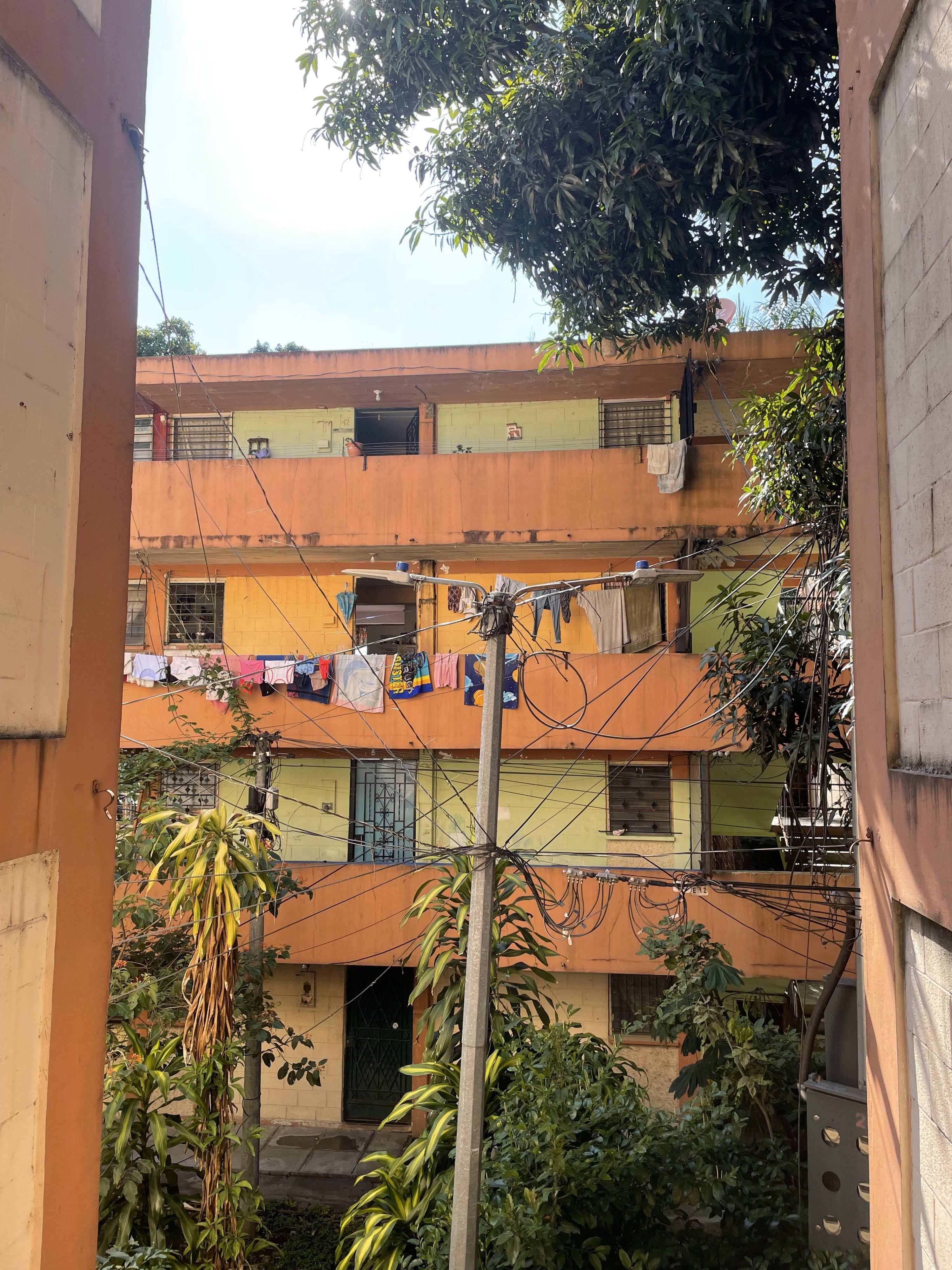 Exterior shot of an urban apartment building