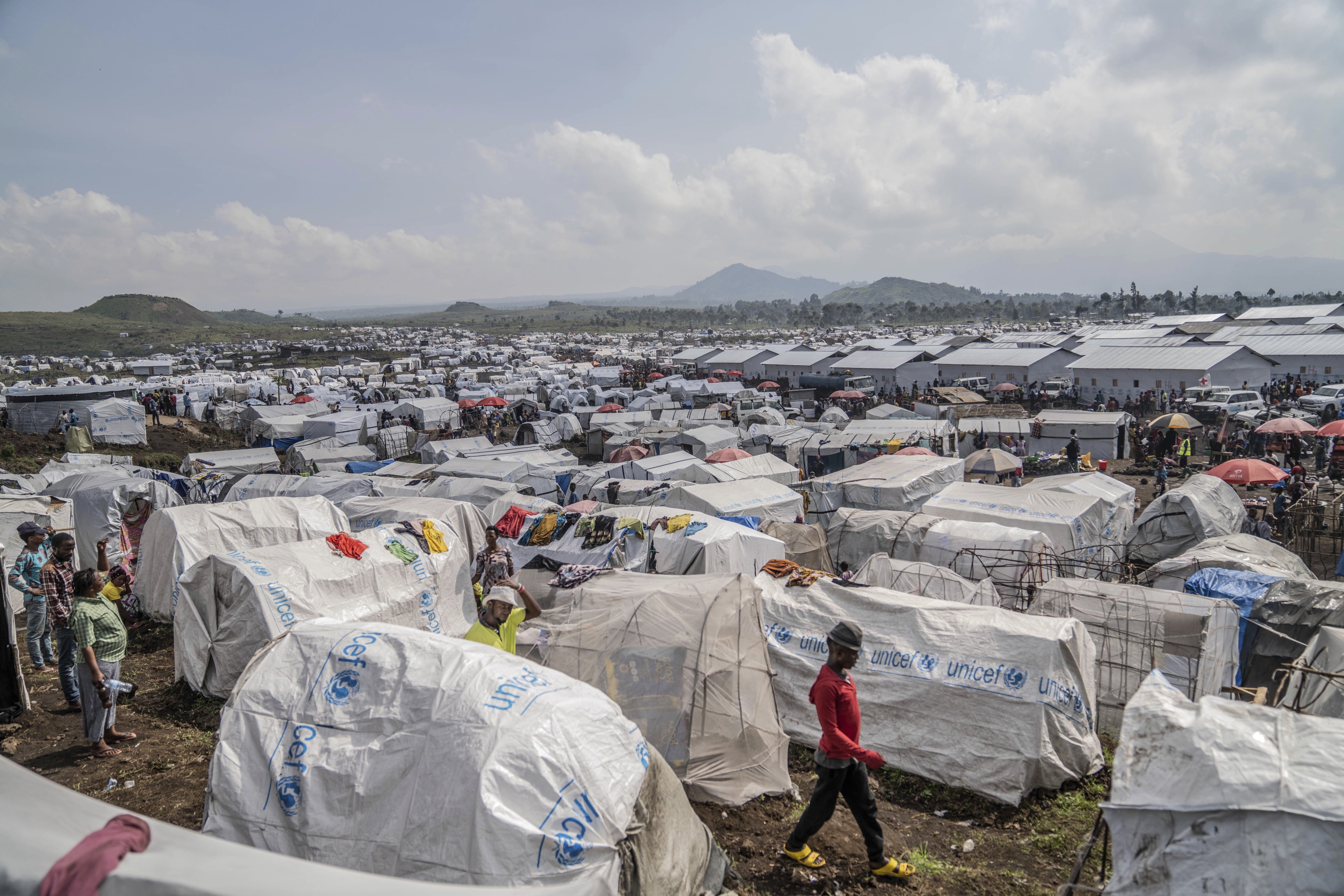 People displaced by fighting between Congolese forces and M23 rebels at a camp on the outskirts of Goma, Democratic Republic of Congo, March 13, 2024.