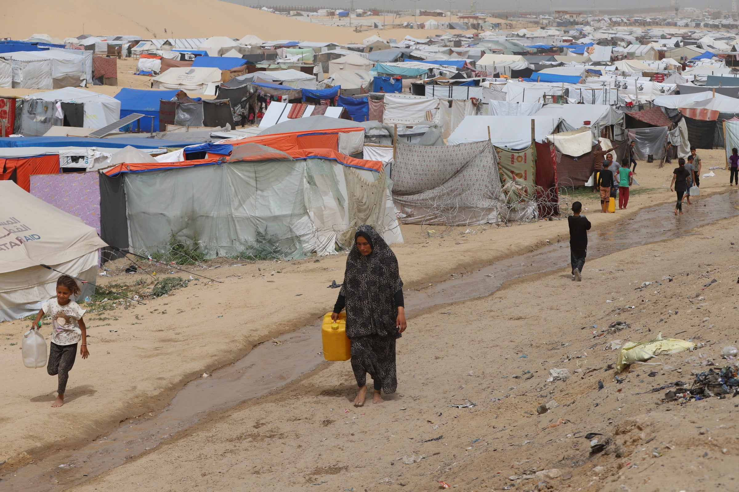 A view of a makeshift camp for displaced Palestinians in Rafah in southern Gaza 