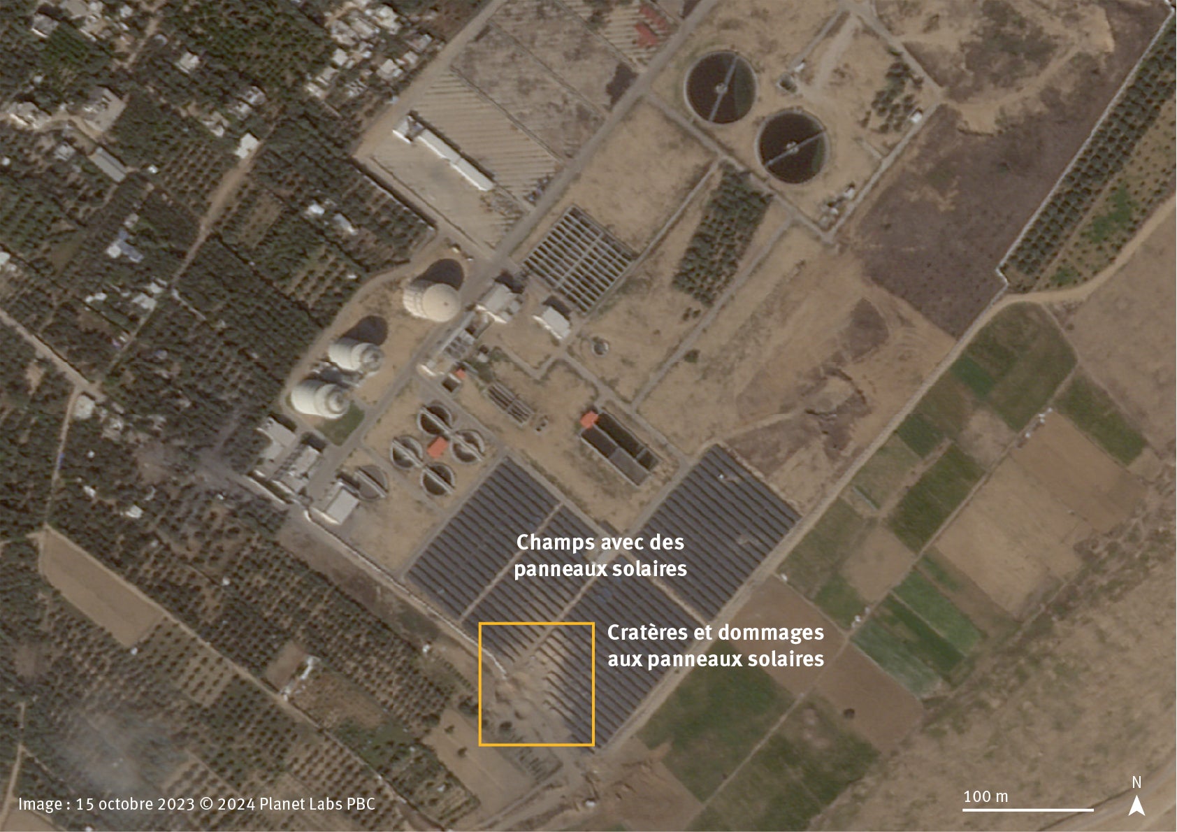 Annotated satellite image in French