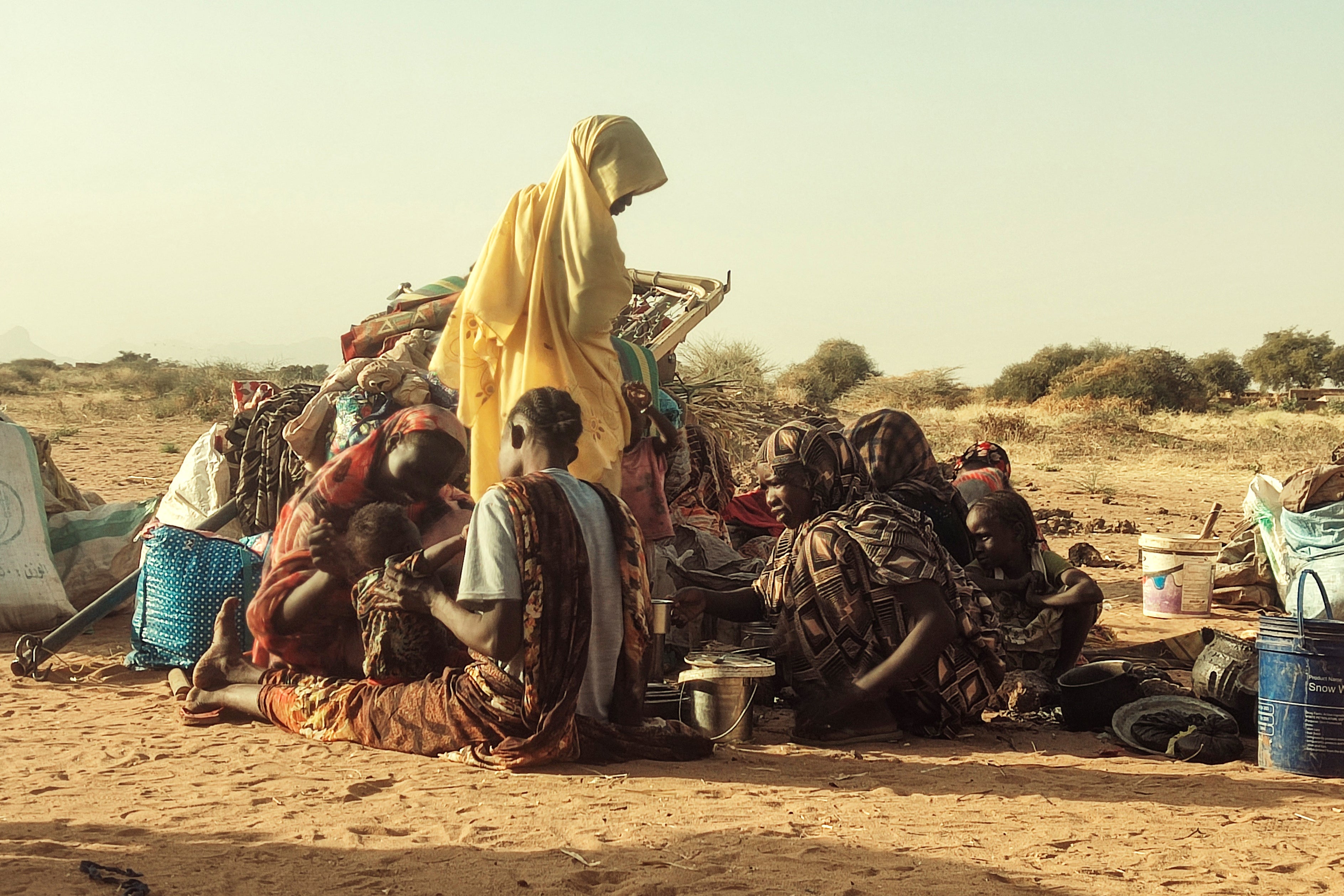 Displaced people who fled the Zamzam camp, gather near the town of Tawila in North Darfur, Sudan, February 14, 2025.
