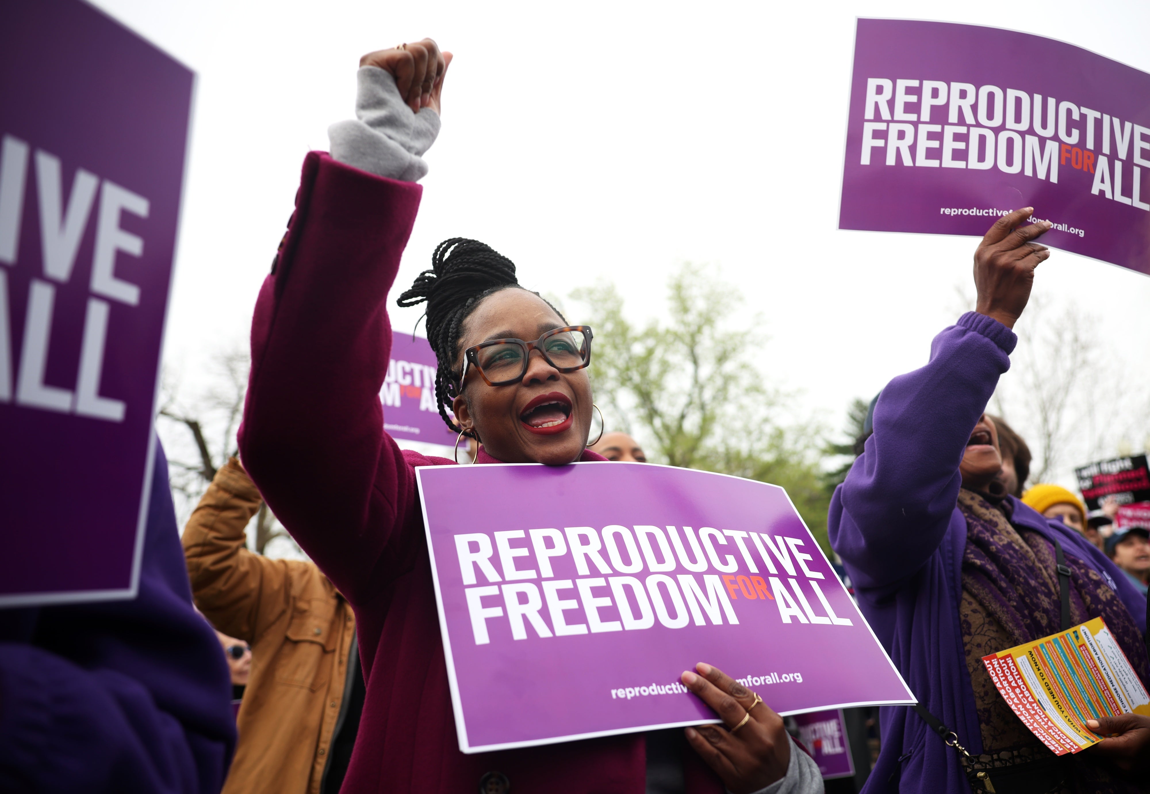 Abortion rights demonstrators outside the US Supreme Court as oral arguments are delivered in the case of Medina v. Planned Parenthood South Atlantic in Washington DC, April 2, 2025.