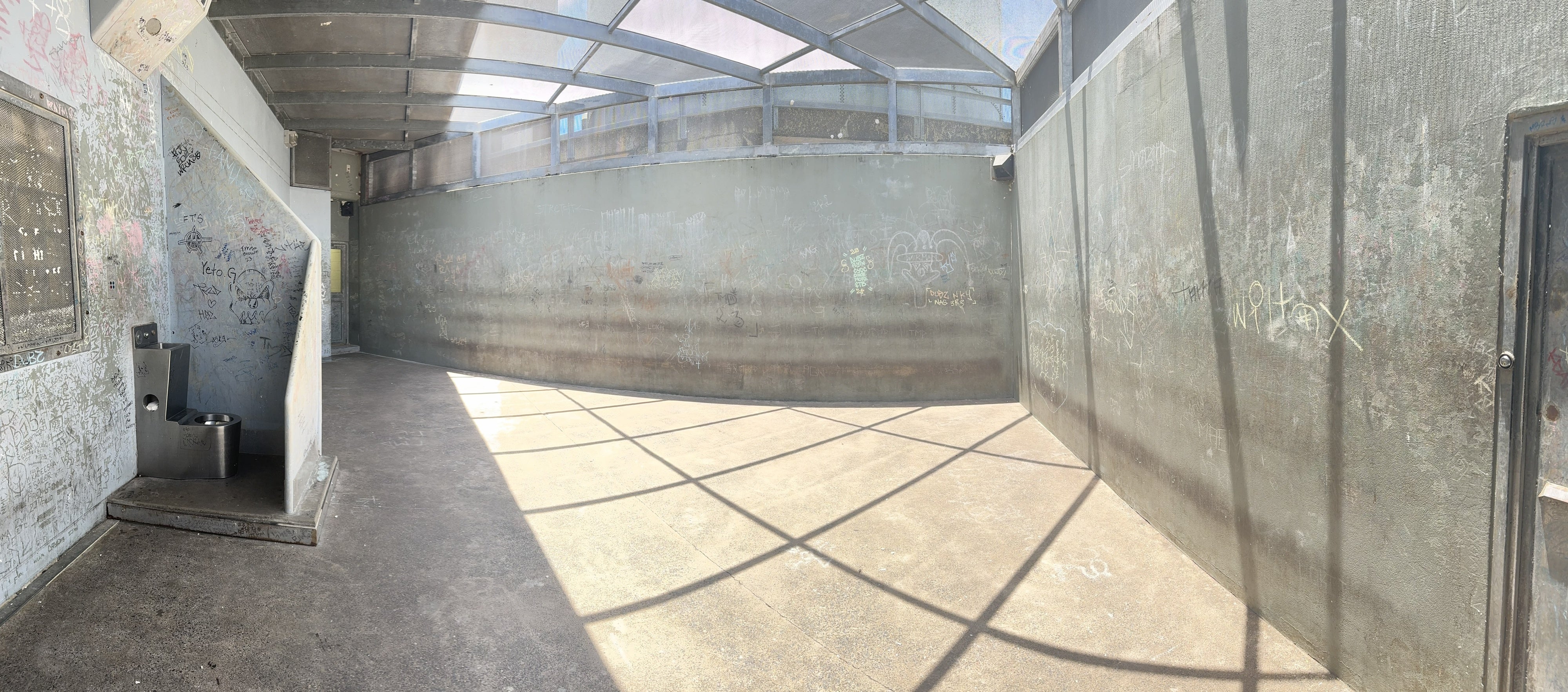 A concrete exercise yard at the Cairns watch-house in which authorities detained children, in Queensland, Australia, 2024.