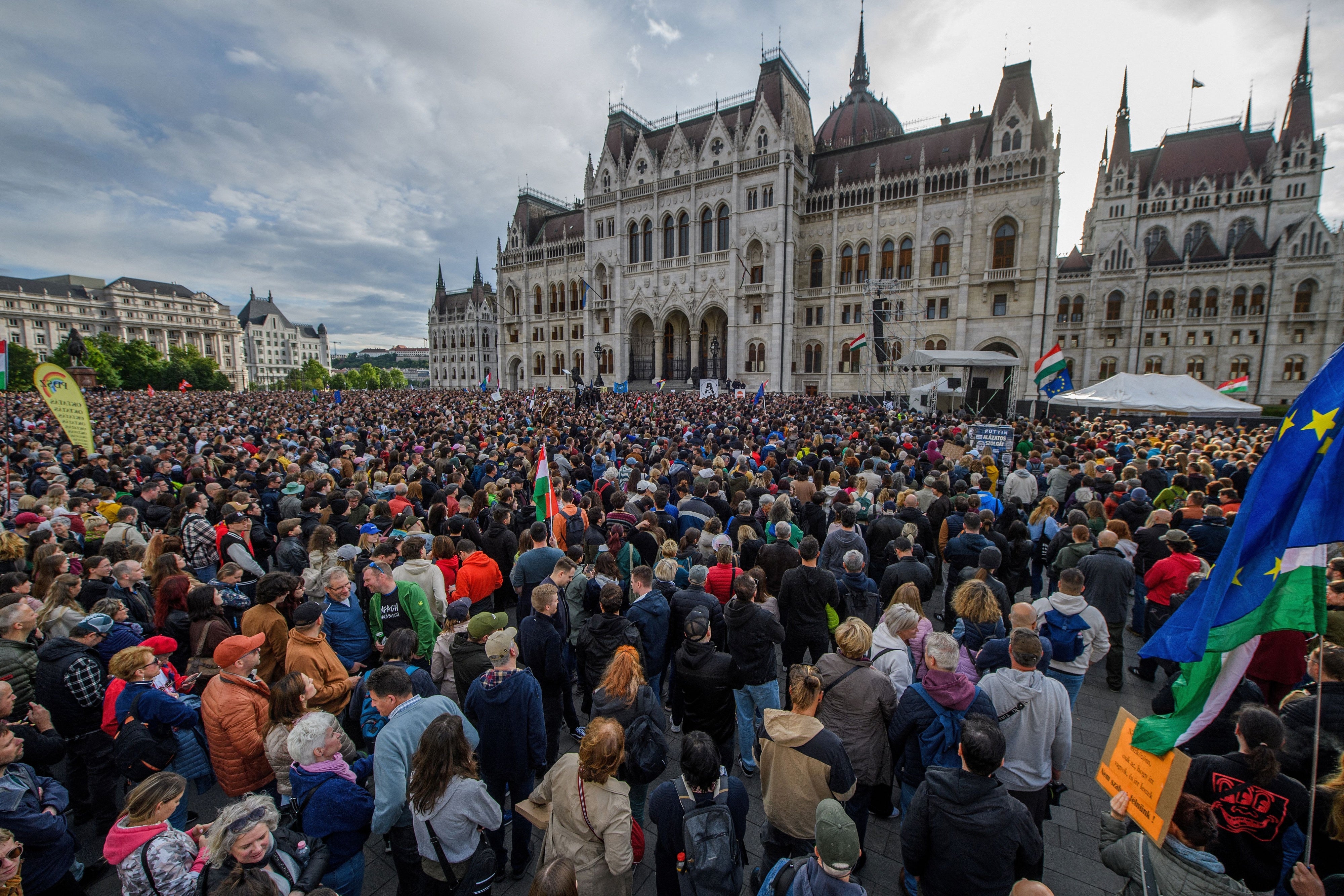 protest outside Budapest parliament