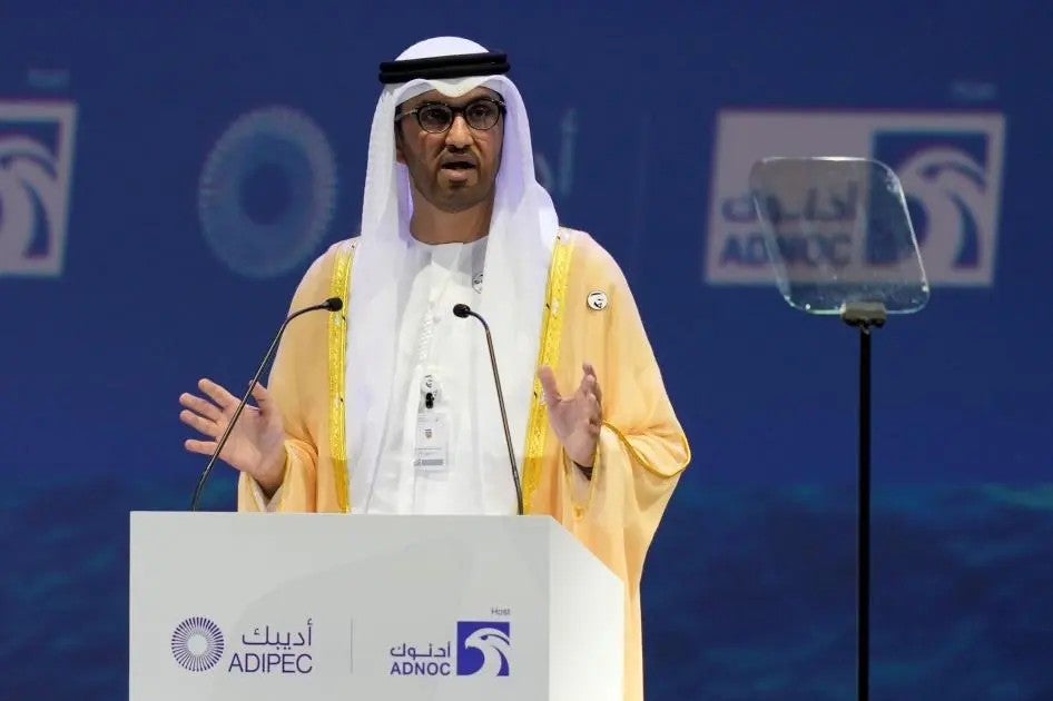 Le ministre émirati de l’Industrie et des technologies innovantes, Sultan Ahmed al-Jaber, prononçait un discours à Abu Dhabi le 16 janvier 2023. 