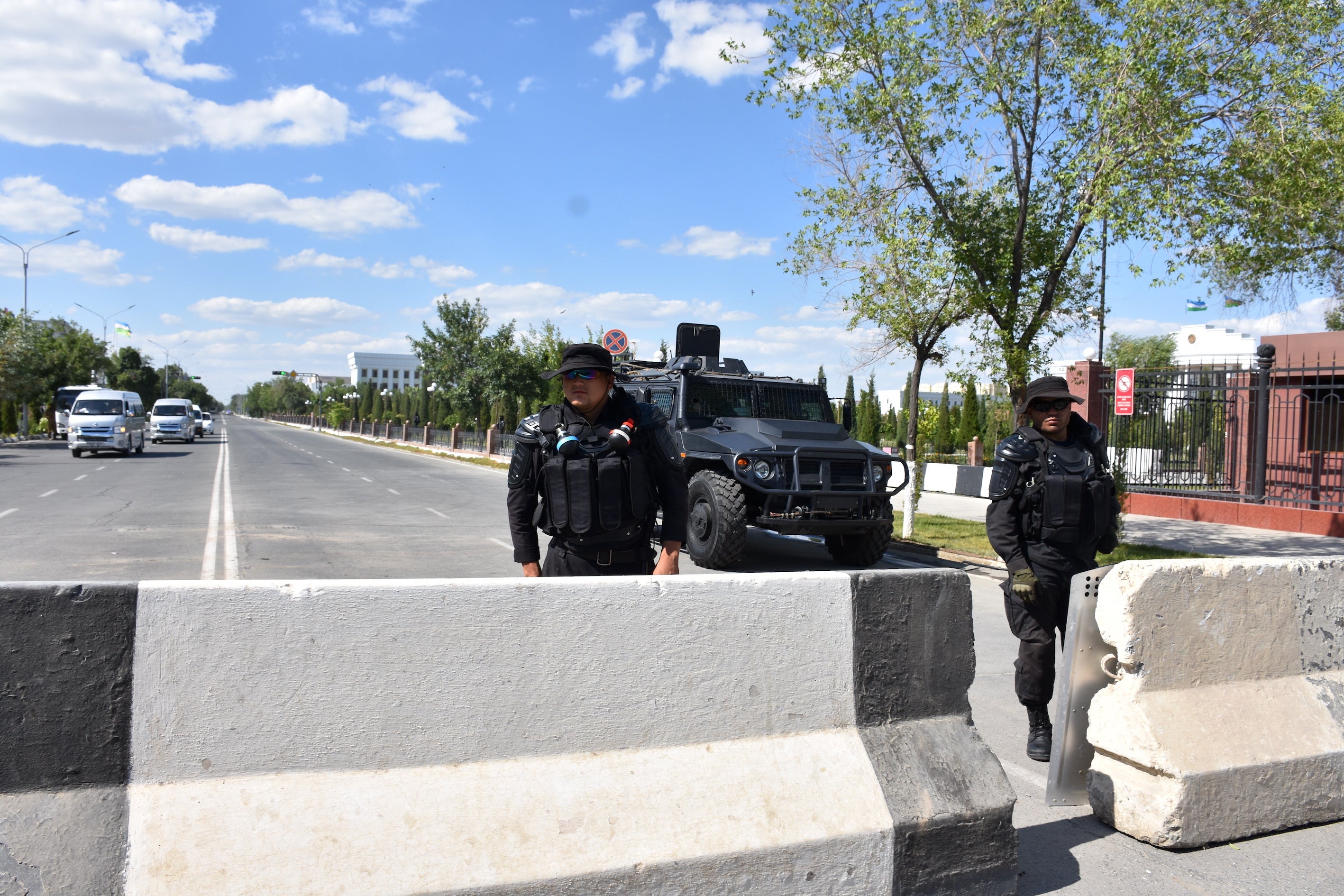 Security forces set up checkpoints after protests over proposed constitutional changes affecting status of autonomous region of Karakalpakstan's capital Nukus, Uzbekistan on July 06, 2022.