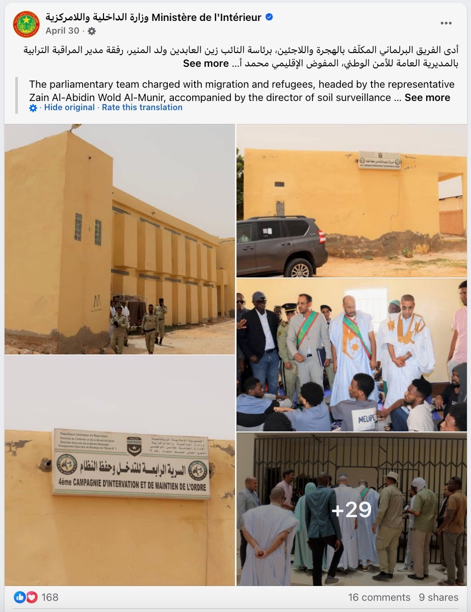 A Facebook post by Mauritania’s Ministry of the Interior published on April 30, 2025