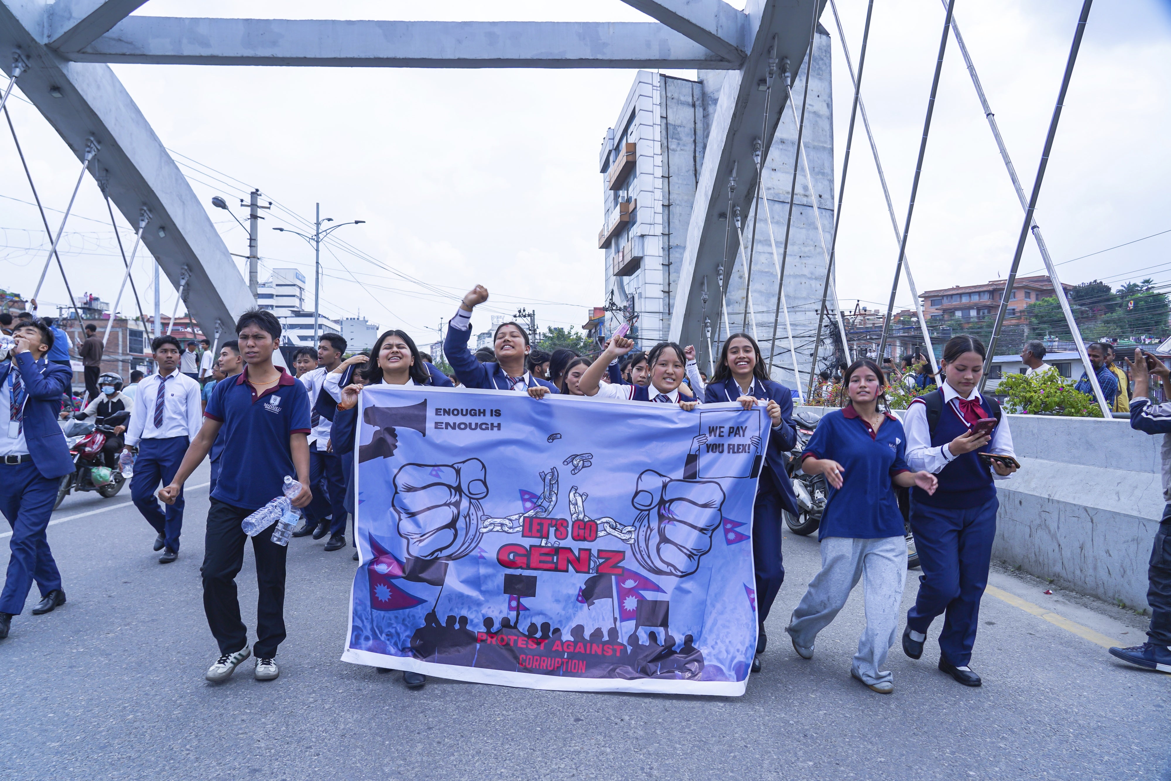 Students protest against corruption and the Nepalese government’s ban on social media platforms in Kathmandu, Nepal, on September 8, 2025.