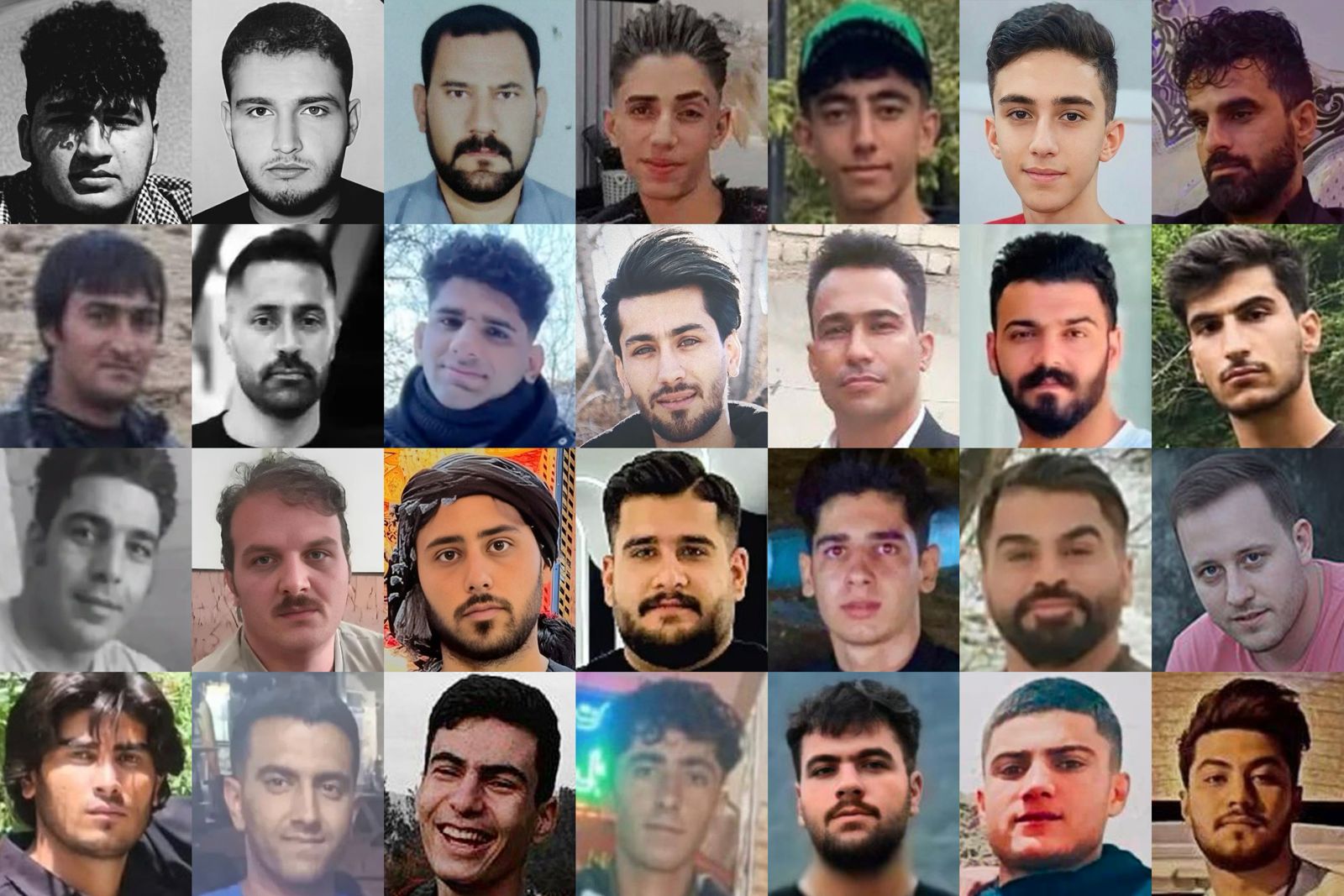 Pictures of 28 people killed by Iranian security forces between December 31, 2025 and January 3, 2026 during crackdowns against protesters in Iran. 