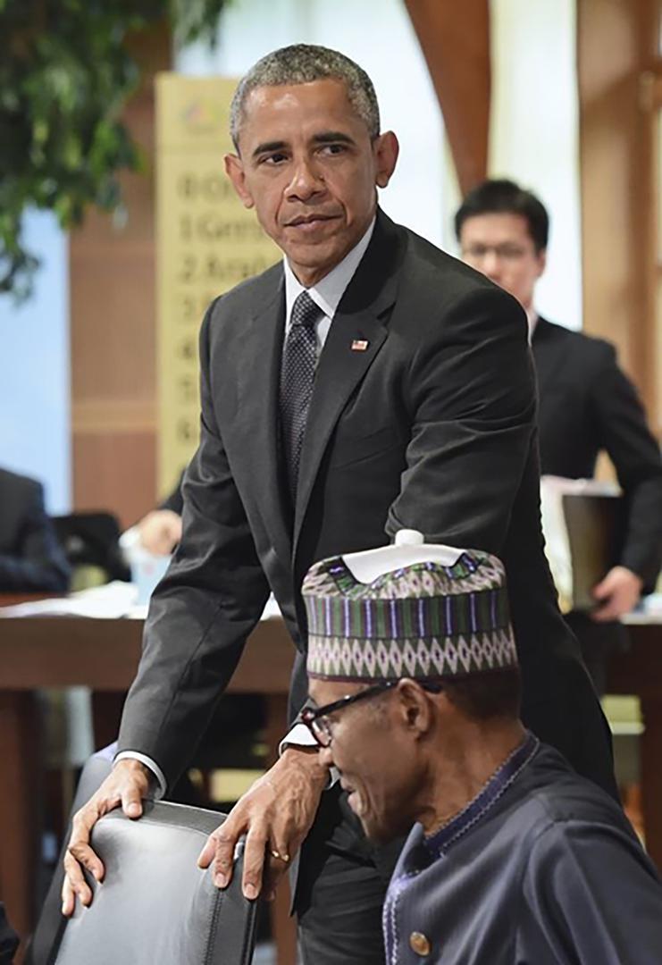 U.S. President Barack Obama and Nigerian President Muhammadu Buhari at the G7 summit in Kruen, Germany on June 8, 2015. 