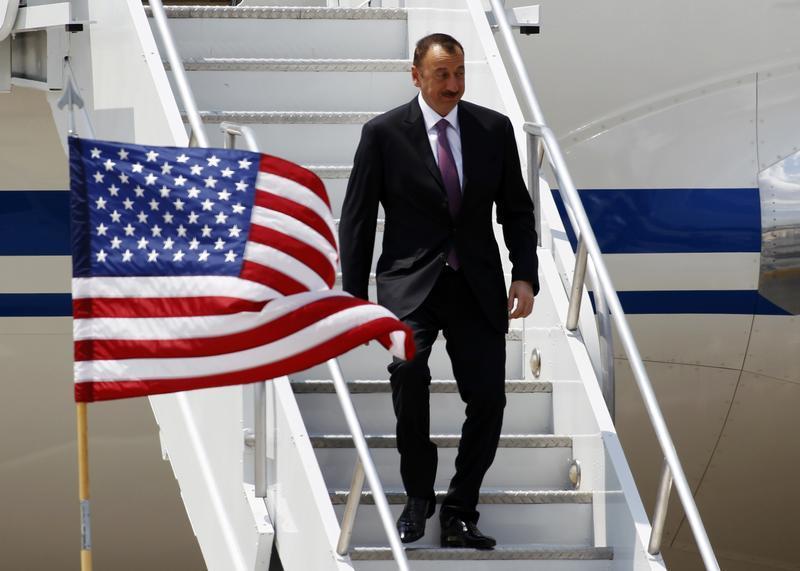 Azerbaijan President Ilham Aliyev arrives at O'Hare International Airport before the start of the NATO summit in Chicago May 19, 2012.