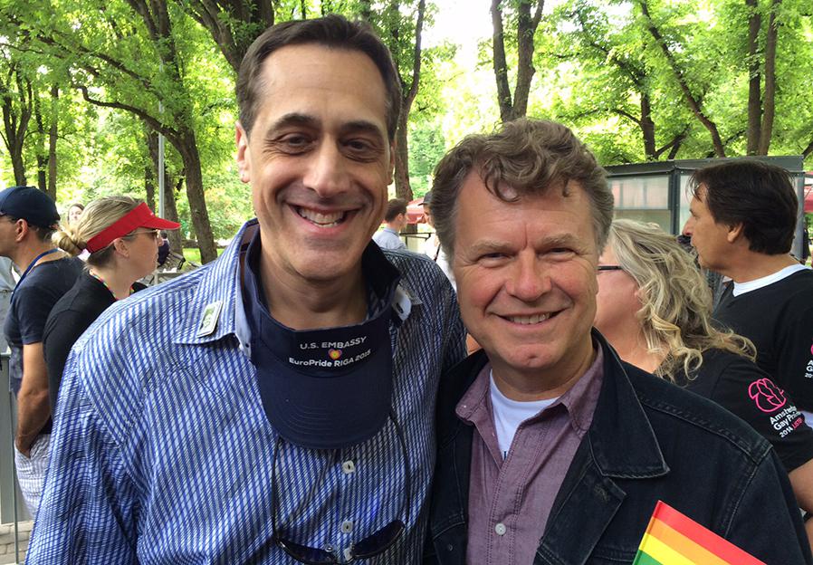 Stuart Milk, LGBT activist and nephew of civil rights leader Harvey Milk, pictured with Boris at the Latvia's EuroPride parade. 