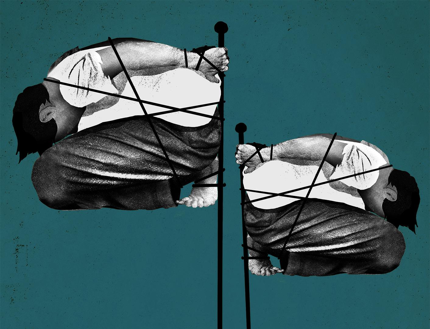 © 2016 Human Rights Watch cover illustration with two men tied up