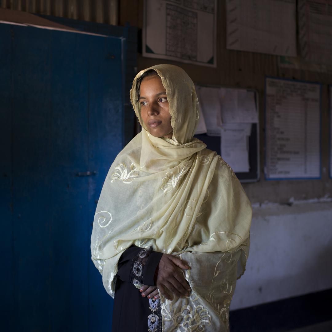 Hasina, une jeune femme rohingya ayant fui la Birmanie, photographiée dans le camp de réfugiés de Kutupalong, au Bangladesh, le 22 septembre 2017.
