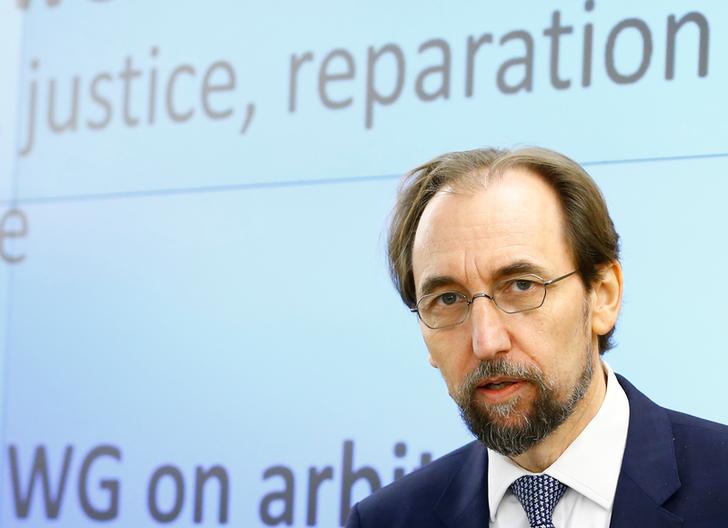 Zeid Ra'ad Al Hussein, U.N. High Commissioner for Human Rights gives his opening remarks at the 36th Session of the Human Rights Council at the United Nations in Geneva, Switzerland September 11, 2017. 
