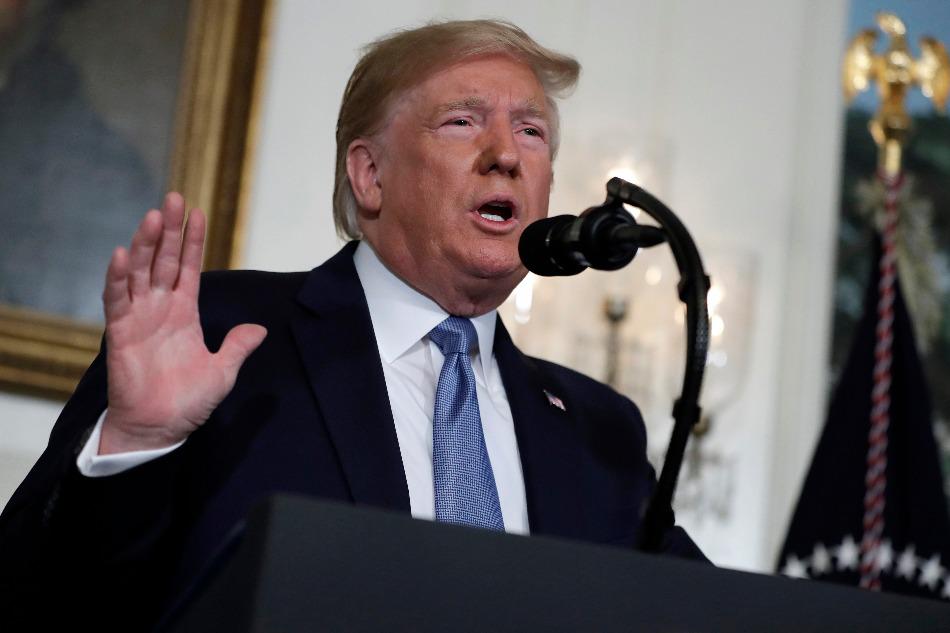 President Donald Trump speaks in the Diplomatic Reception Room of the White House, in Washington