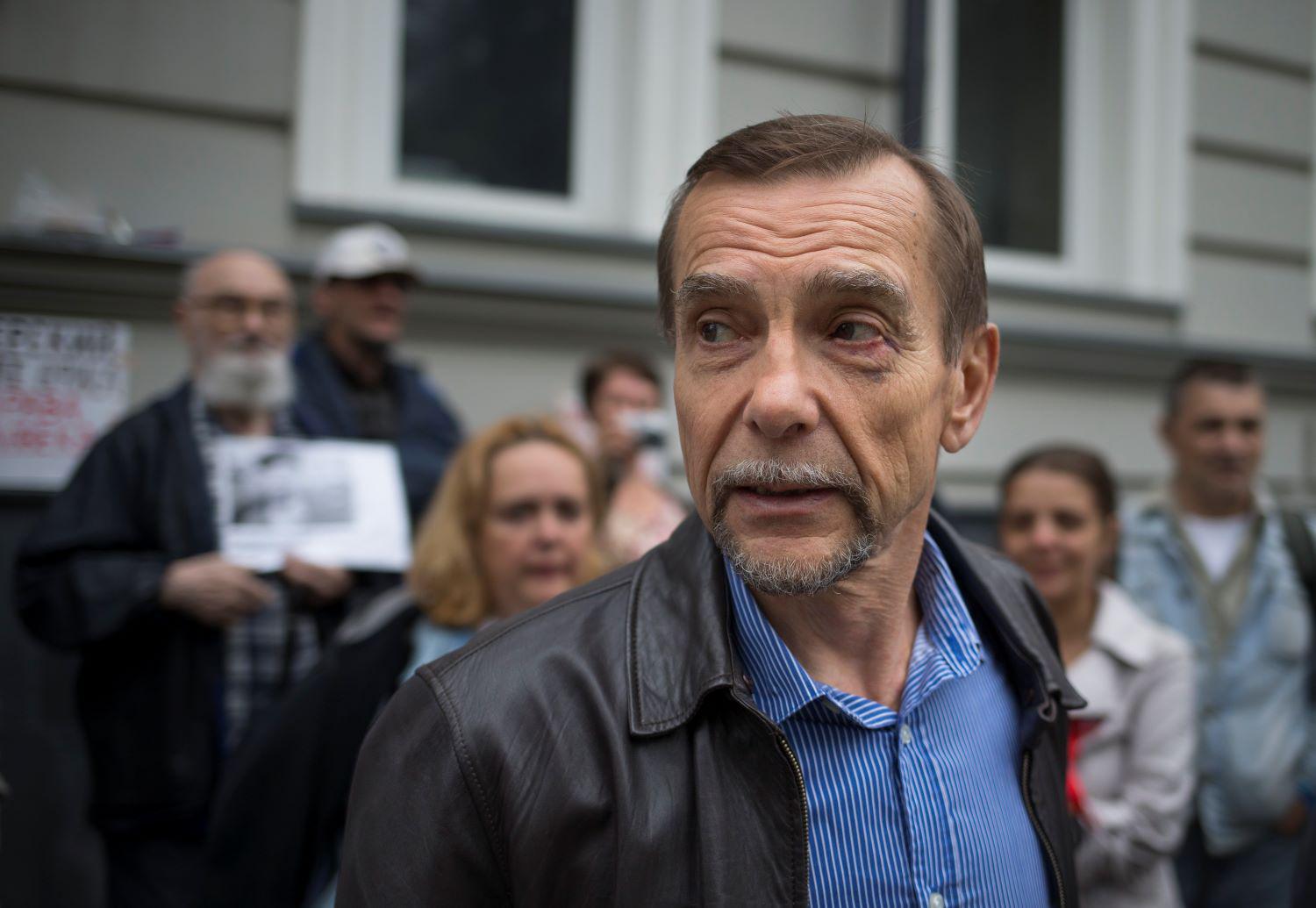 Russian human rights activist Lev Ponomarev speaks to the media at the For Human Rights movement headquarters in Moscow, Russia