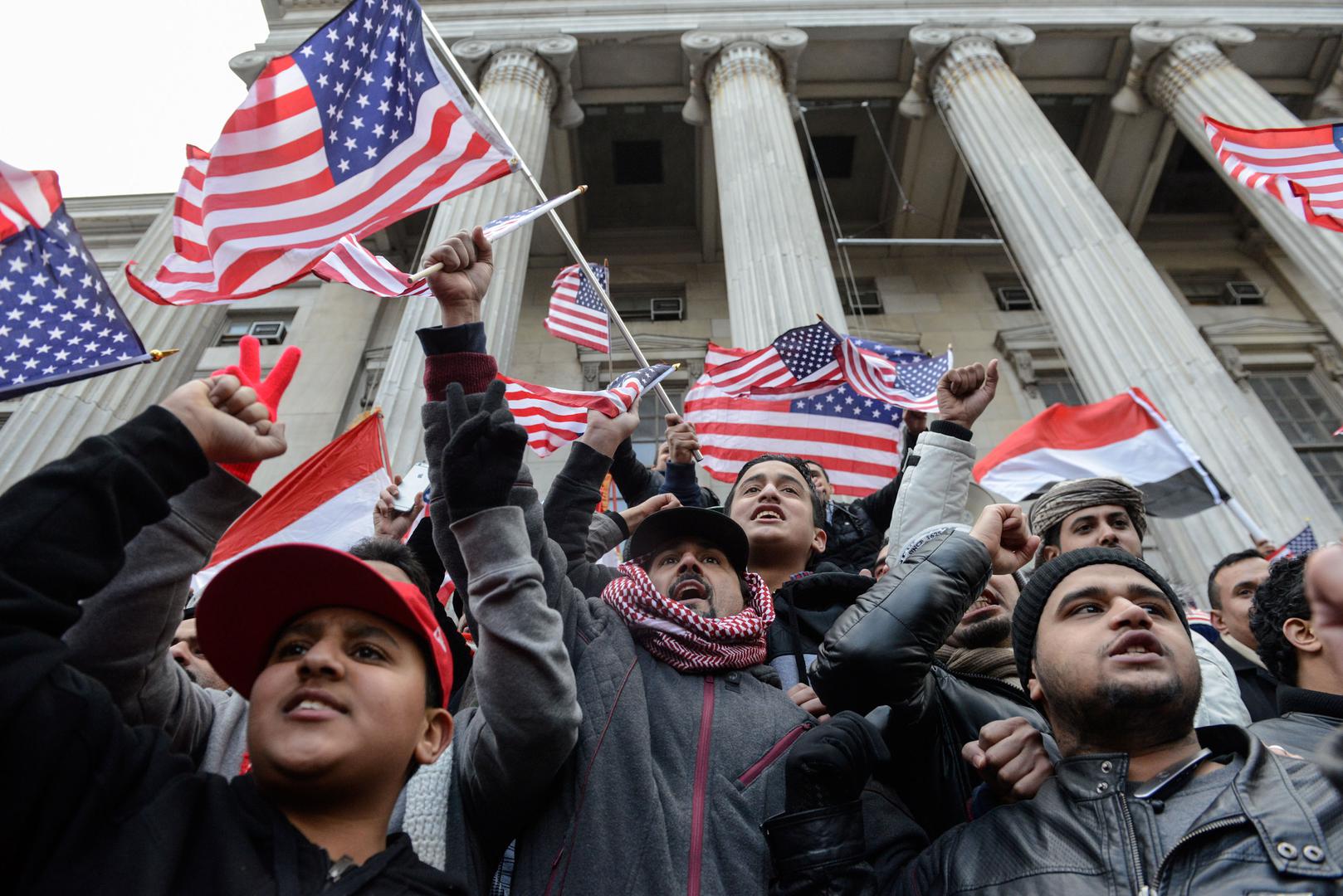 People participate in a Yemeni protest against President Donald Trump's travel ban in New York City, US, Feb. 2, 2017. 
