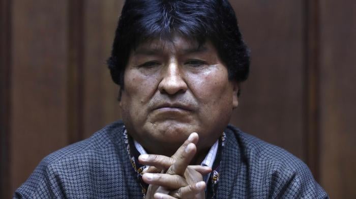 El expresidente de Bolivia Evo Morales en una rueda de prensa en el Club de Periodistas en México el 27 de noviembre de 2019.