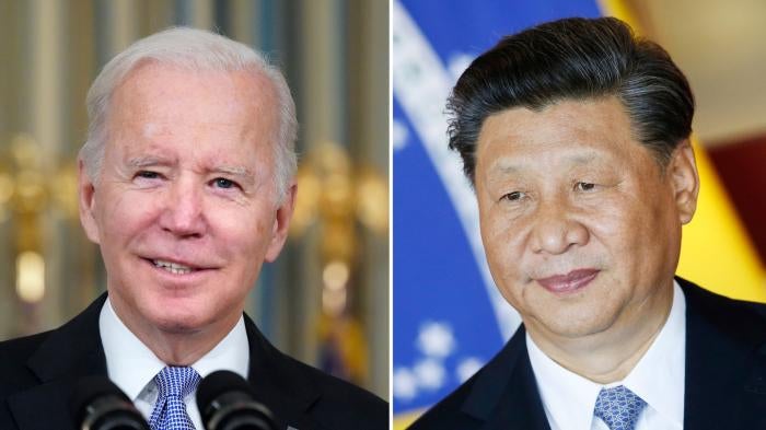 This combination image shows US President Joe Biden and China's President Xi Jinping 
