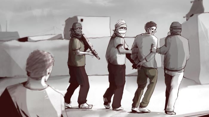 Motaz Bashir being arrested