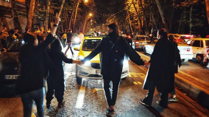 Iranians protesting in Tehran, Iran, on October 1, 2022. 