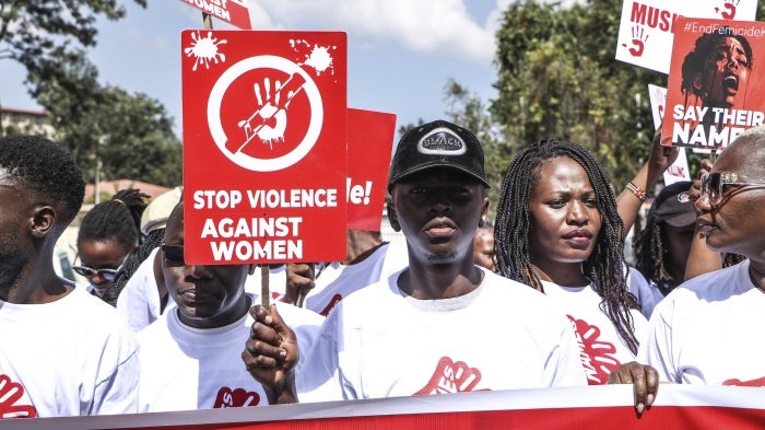  People demonstrate against rising cases of violence against women during International Human Rights Day, Nakuru, Kenya, December 10, 2024.