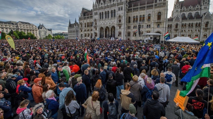 protest outside Budapest parliament