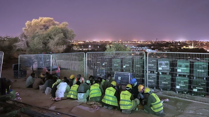 Migrant workers at a construction site near Riyadh, Saudi Arabia, March 2, 2024. 