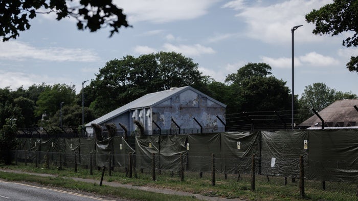 Manston Detention Centre, in Kent, United Kingdom, is used by the government to detain and process people seeking asylum. In 2022 and in 2024, the government allegedly detained unaccompanied refugee children there by purposefully misclassifying them as adults. Ramsgate, England, June 24, 2025.