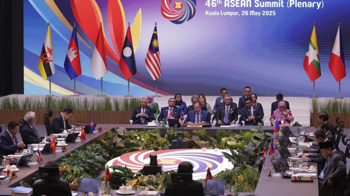 Leaders of the Association of Southeast Asian Nations (ASEAN) member countries hold a summit in Kuala Lumpur, Malaysia, on May 26, 2025.