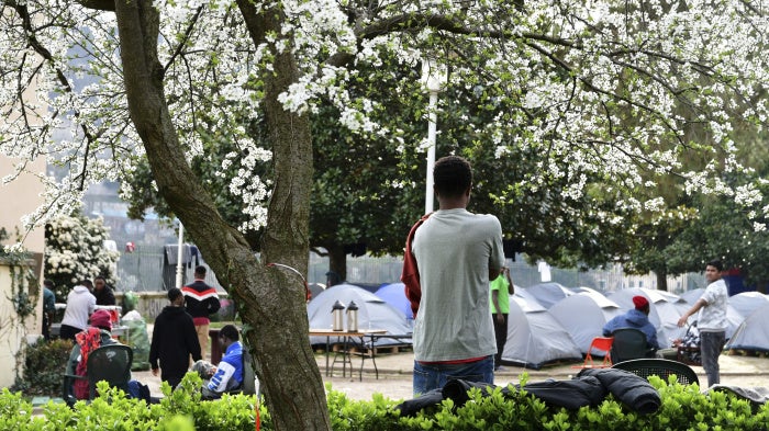 Unaccompanied migrant children at a new camp in Lyon, France, on March 5, 2025.