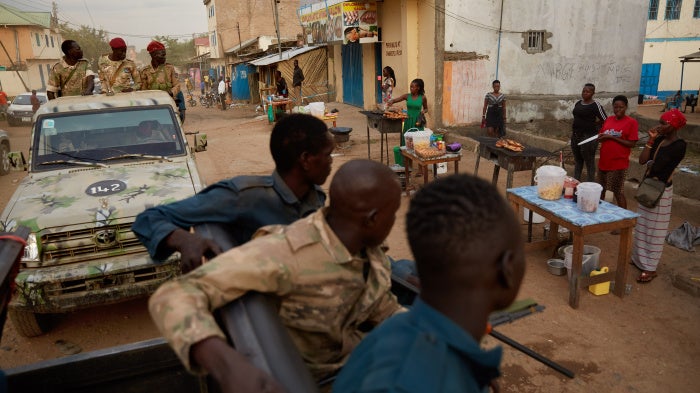 Old photo from April 9, 2020, of security forces patrolling the streets of Juba, South Sudan.