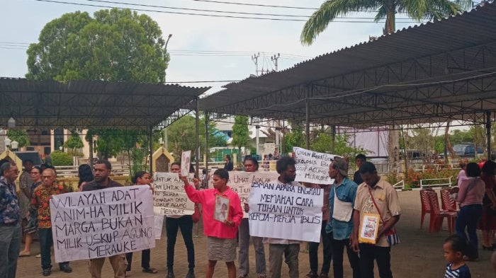 Members of the Voice of Catholic People of Papua gathered at the St. Francis Xavier Catholic Cathedral in Merauke, Indonesia, call on church officials to protect Indigenous people from government policies, January 25, 2026.
