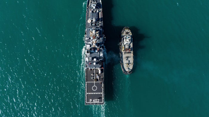 The Italian Navy ship Libra in the Adriatic Sea off the coast of Albania, April 11, 2025. 