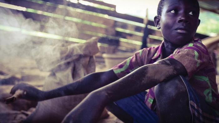 A 13-year-old boy works in artisanal and small-scale gold mining in Obuasi. He dropped out of school at the age of 12 and would like to continue his education.