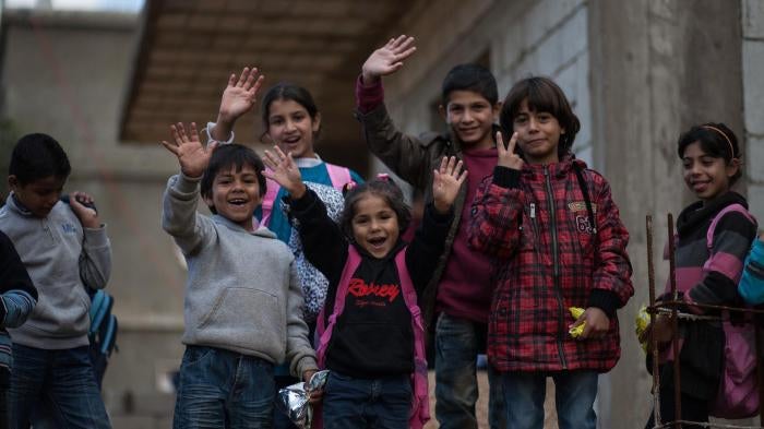 Syrian refugee children on their way to school in Mount Lebanon.